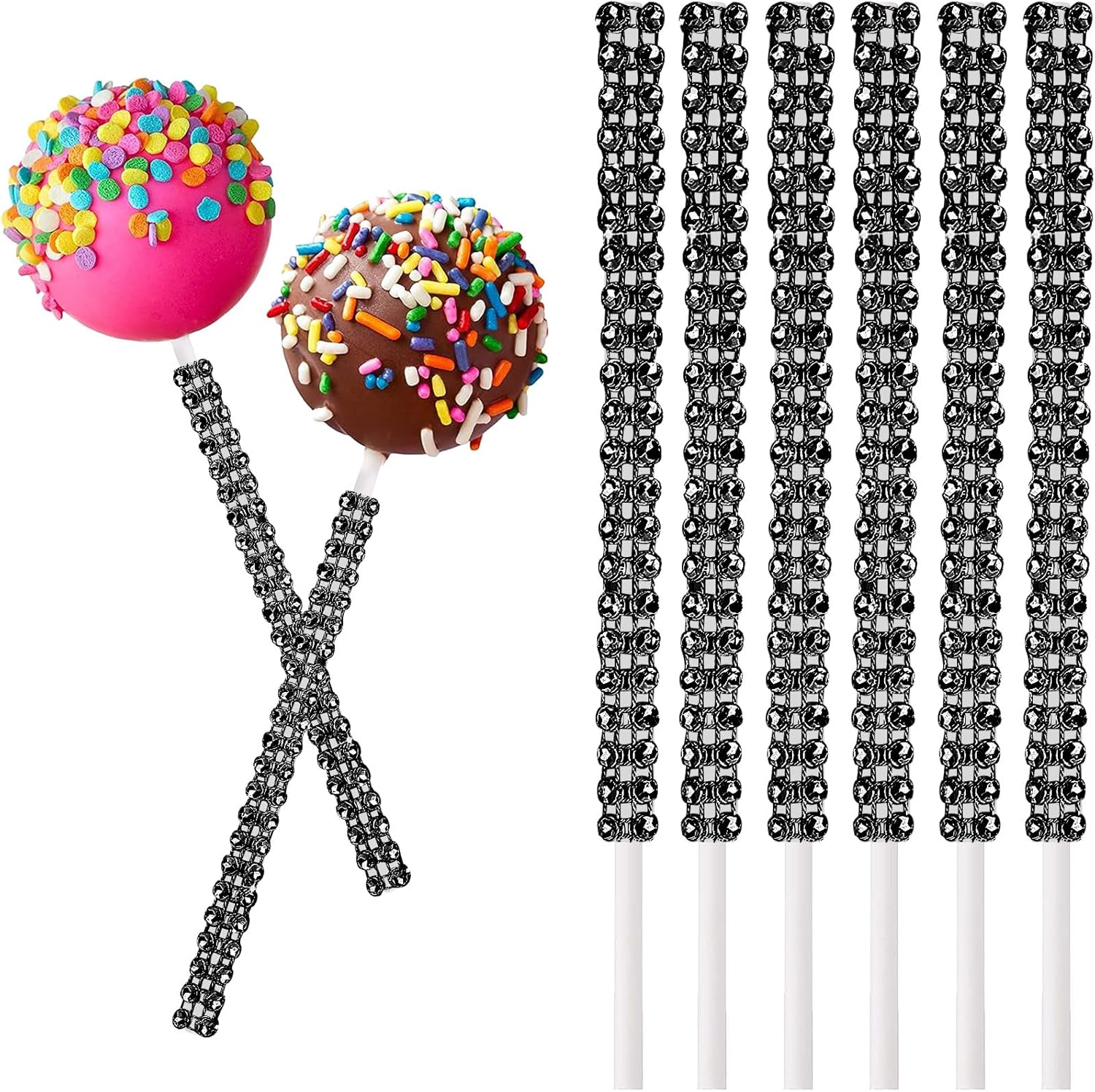 25 palitos de papel brillantes para tartas, palitos de piruleta con diamantes de imitación con brillantina, soporte para dulces para chocolate,