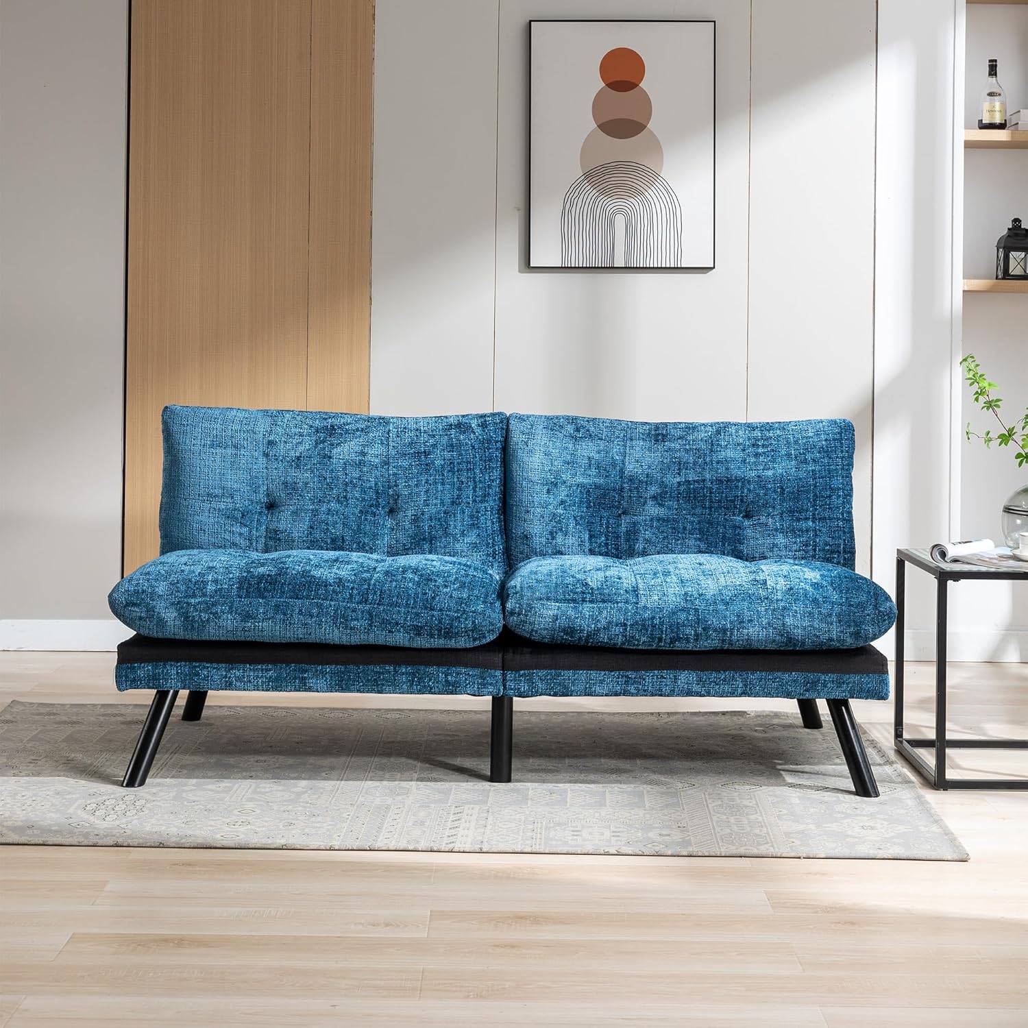 Anwick Sofá cama convertible ajustable, sofá biplaza futón con chenilla transpirable, patas de metal y salón ajustable, perfecto para espacios de