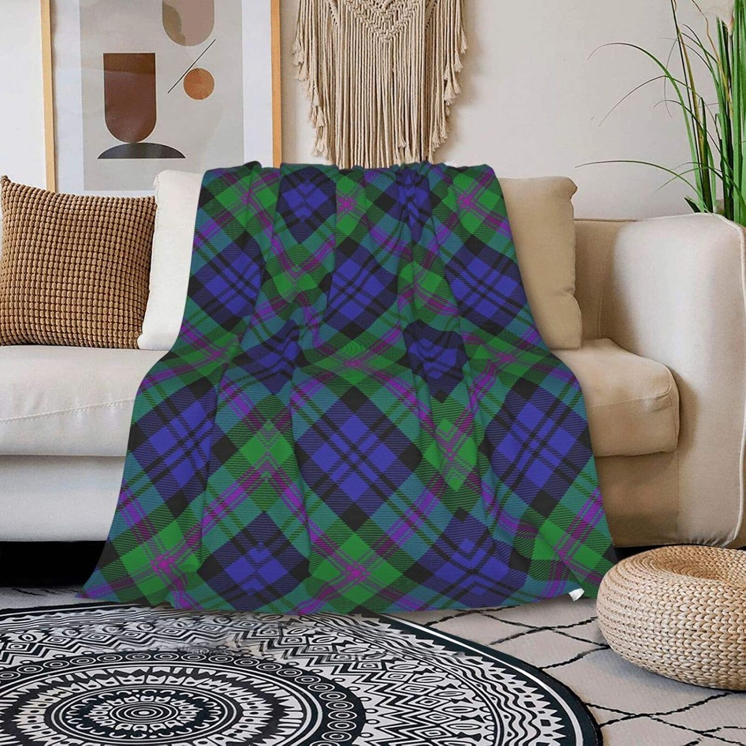 Manta de franela escocesa estilo Clan Baird de tartán, reversible, ultra suave y esponjosa, para sofá, cama y sala de estar