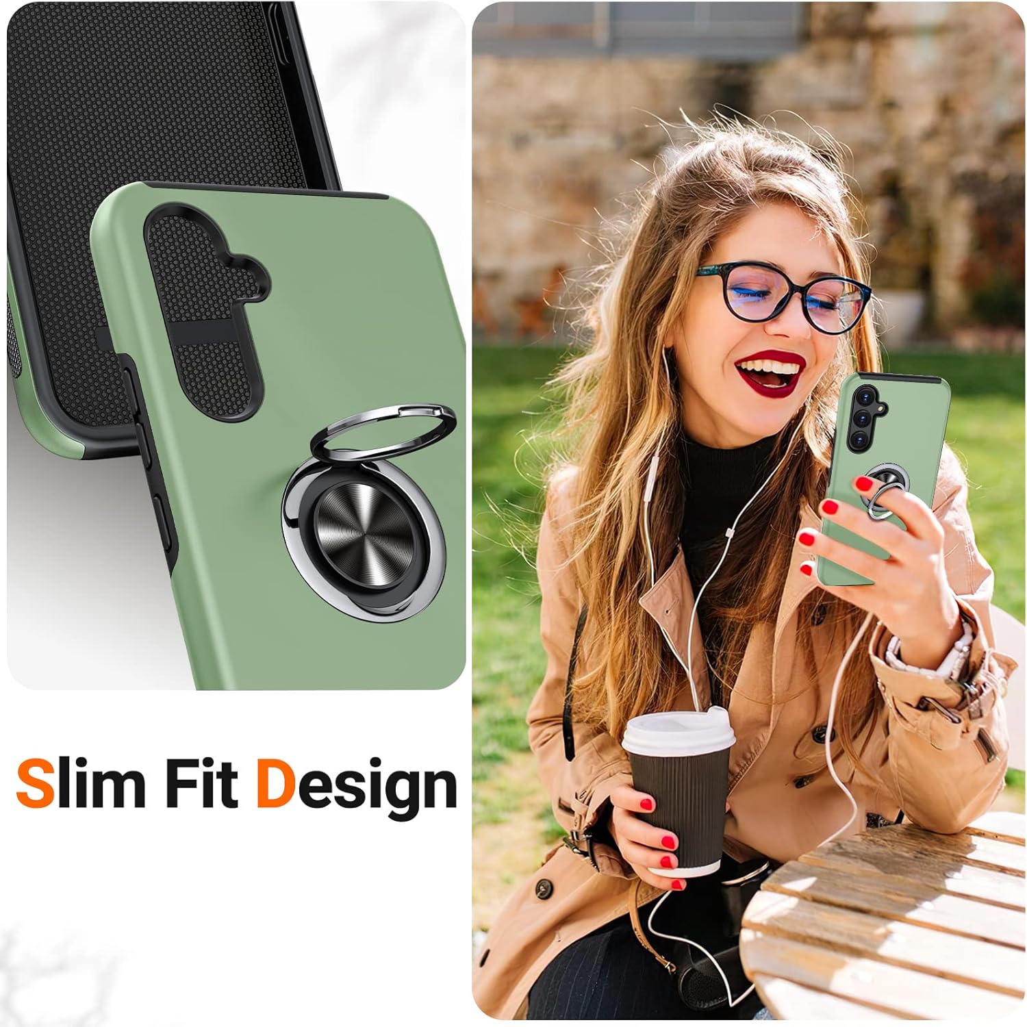 JAME Funda para Samsung Galaxy A54 5G, Galaxy A54 5G con protector de pantalla, ajuste delgado, a prueba de golpes, con soporte de anillo función de