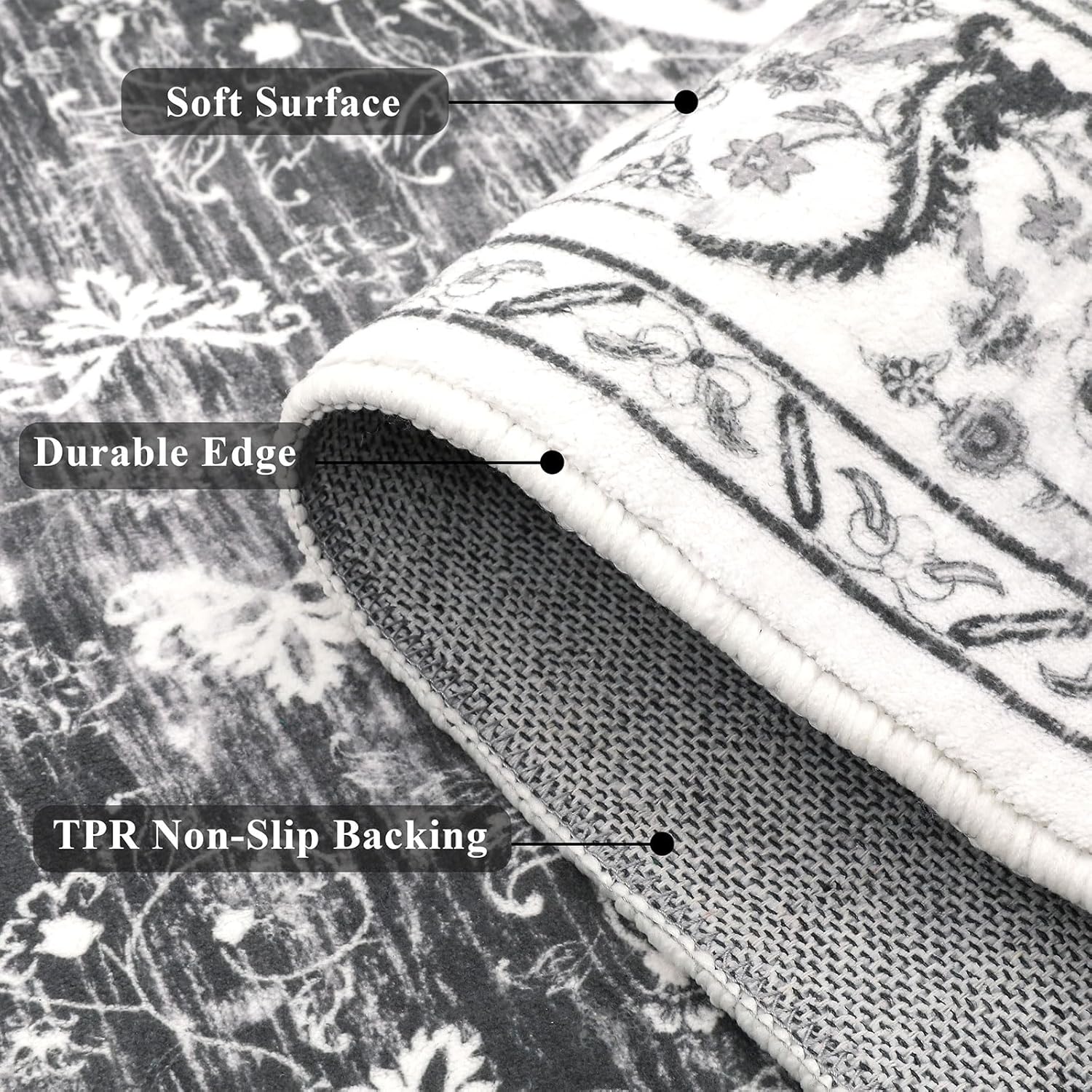 Ileading Alfombra bohemia vintage de 6 x 9 pies, lavable a máquina, de pelo bajo, no desprende pelusa, antideslizante, para dormitorio, comedor,