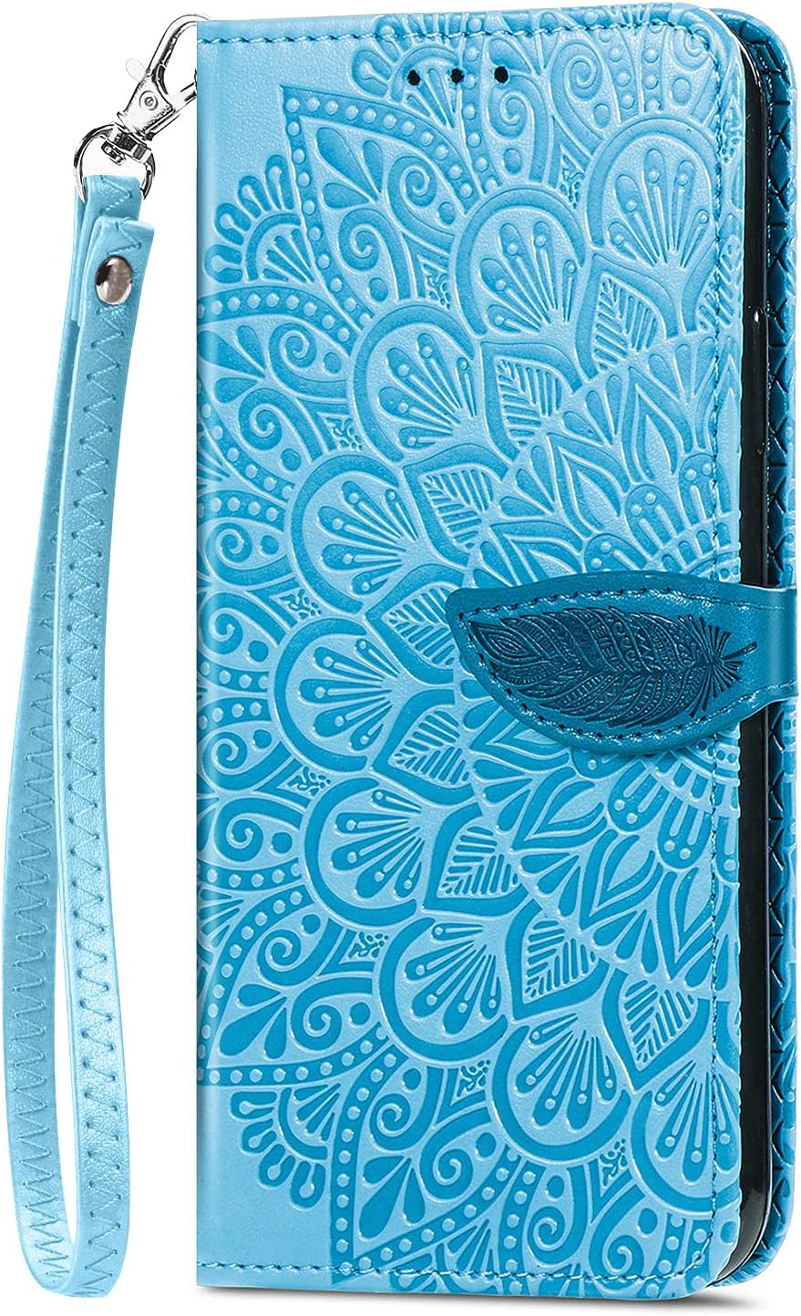 ONV Wallet Case for Hua wei Honor X7 -Solid Color Emboss Feather Flip Phone Case with Strap Card Slot Magnet Leather Shell Flip Stand Cover for Hua
