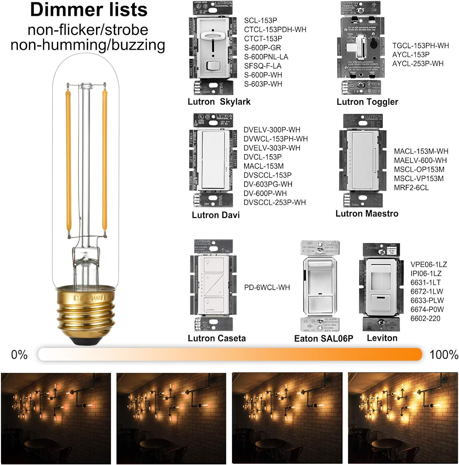 LiteHistory Bombilla LED E26 regulable de 4 W igual a 40 W, blanco cálido, 2700 K, E26, Edison AC120V, 400 lm, tubular, T9 T10, bombilla LED para