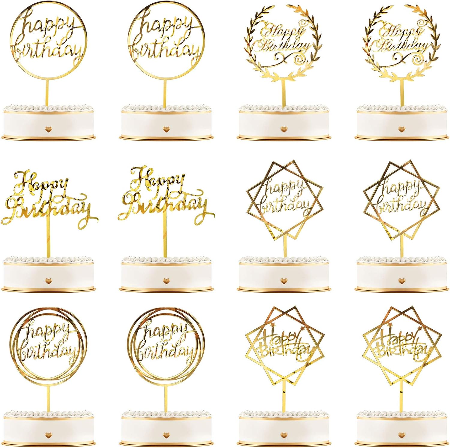 12 piezas de acrílico para decoración de pastel de cumpleaños, decoración de cupcakes de cumpleaños, decoración para fiesta de cumpleaños, pasteles,