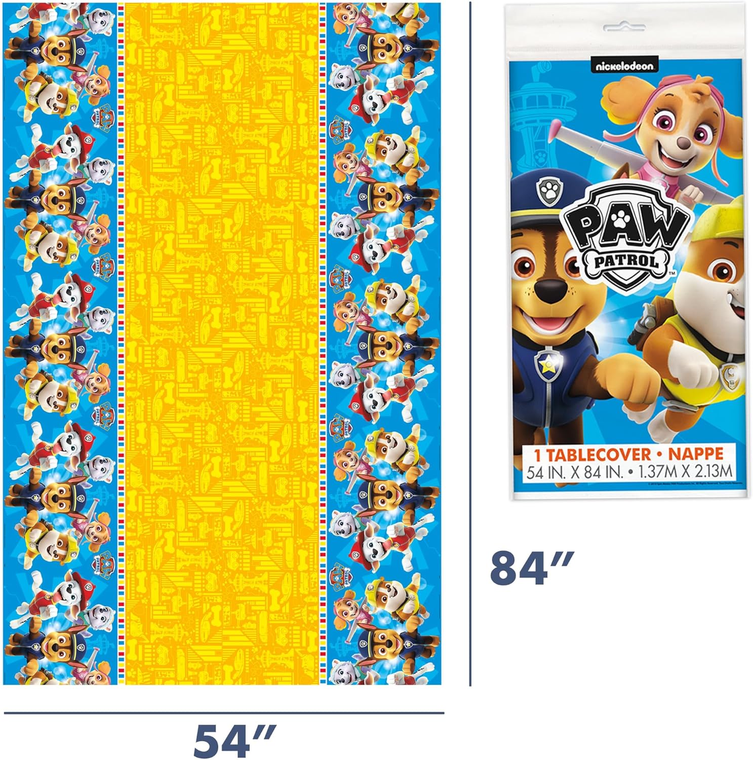 Unique Paw Patrol – Decoraciones de cumpleaños  Mantel rectangular de plástico (paquete de 1) y calcomanía