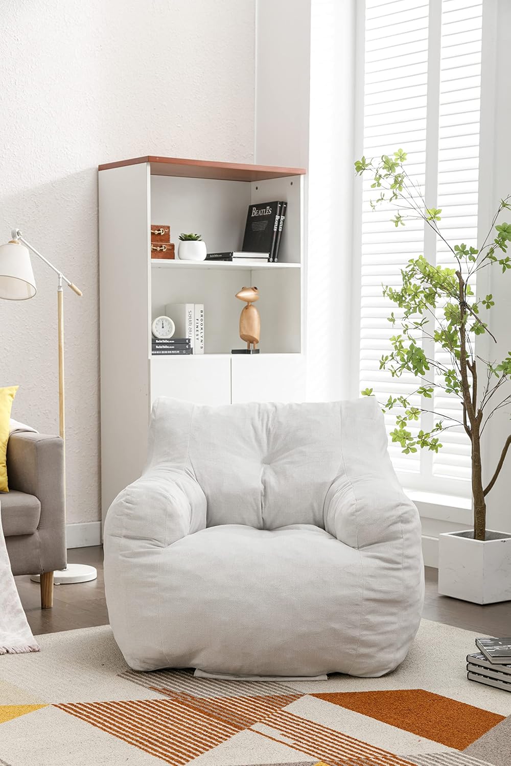 Puf, sillón de tela de terciopelo ultra suave para adultos y niños, cómodo sofá de ocio para dormitorio, sala de estar, apartamento, marfil