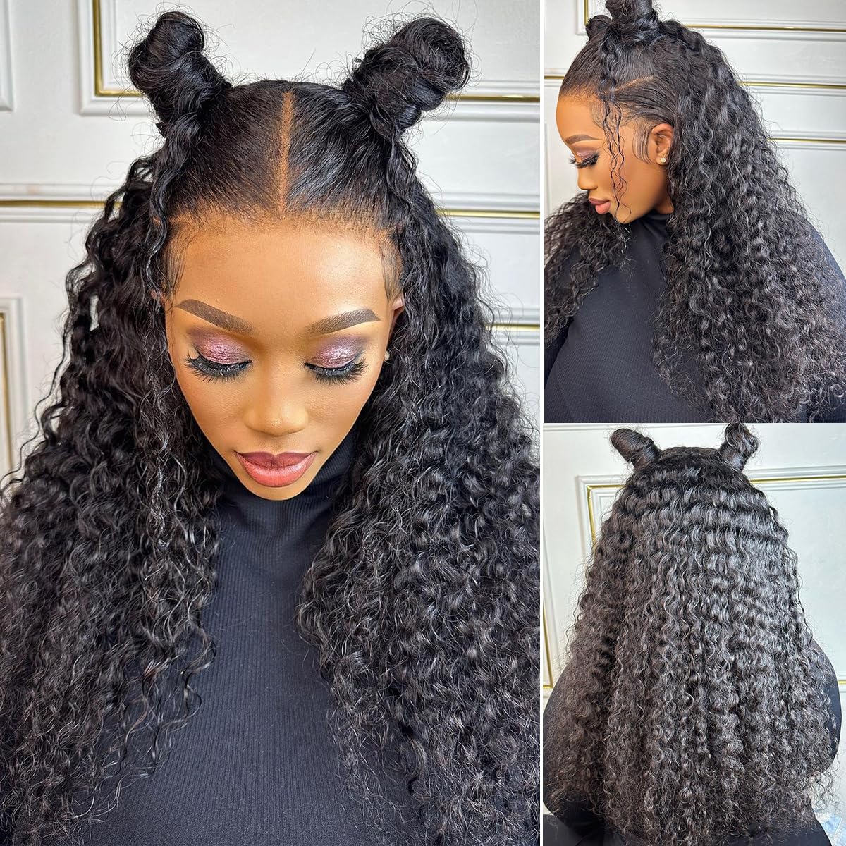 Brennas Pelucas de cabello humano rizado con encaje frontal para mujer, sin pegamento, con ondas profundas, pelucas de cabello humano prearrancado