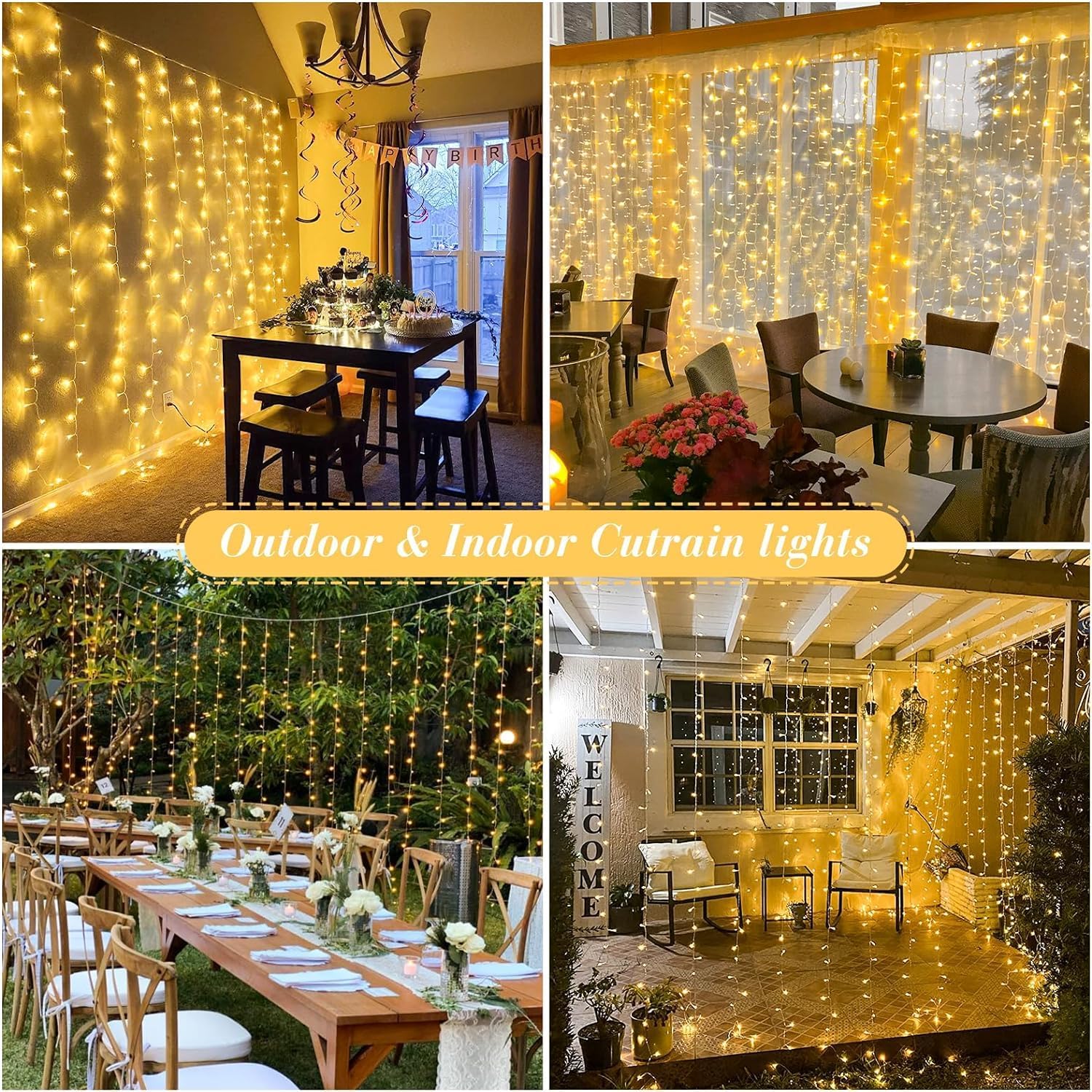JMEXSUSS 900 luces LED de cortina de Navidad para exteriores, 9.5 x 29.5 pies, luces de Navidad enchufables con control remoto, luces colgantes de