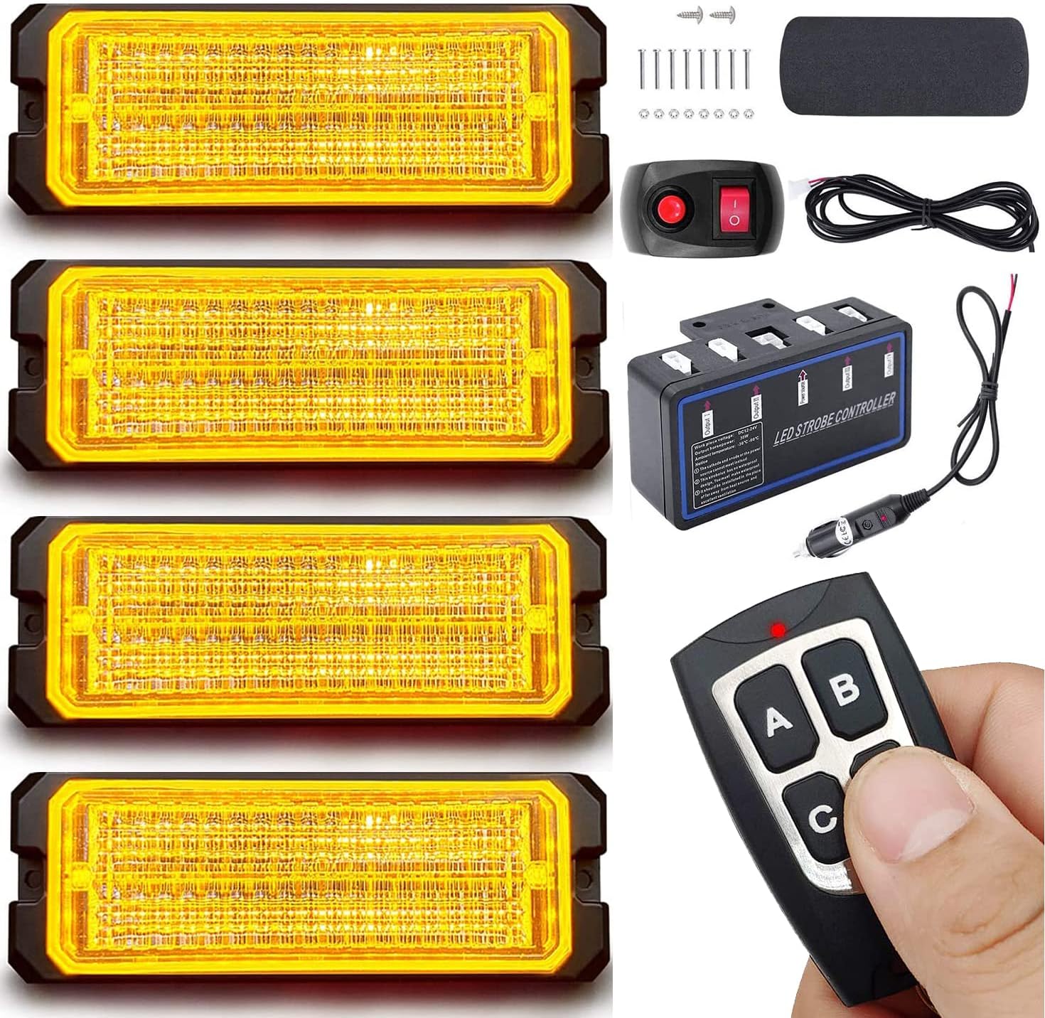 Advertencia de emergencia de peligro, 30 LED, 32 vatios, mini barra de luz de alta intensidad IP66 impermeable (ámbar, interruptor y control remoto)