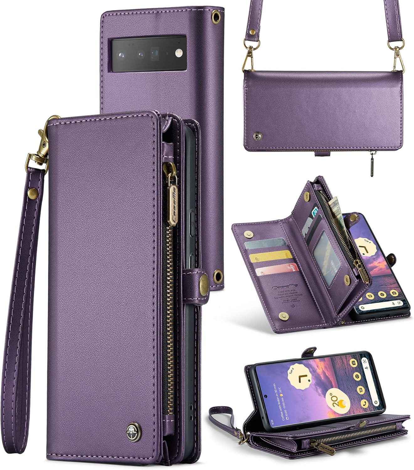 ASAPDOS Funda para Google Pixel 6 Pro 5G, con correa de piel sintética retro con cierre magnético, bloqueo RFID, tarjetero y soporte para hombres y