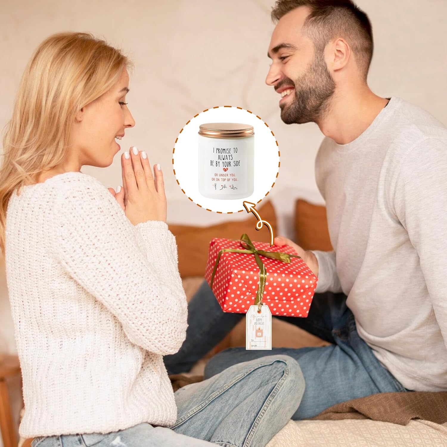 GROBRO7 Vela en tarro de regalo para novio, marido, mujer, I Promise to Always Be by Your Side or Under You or On Top – Velas perfumadas de cera de
