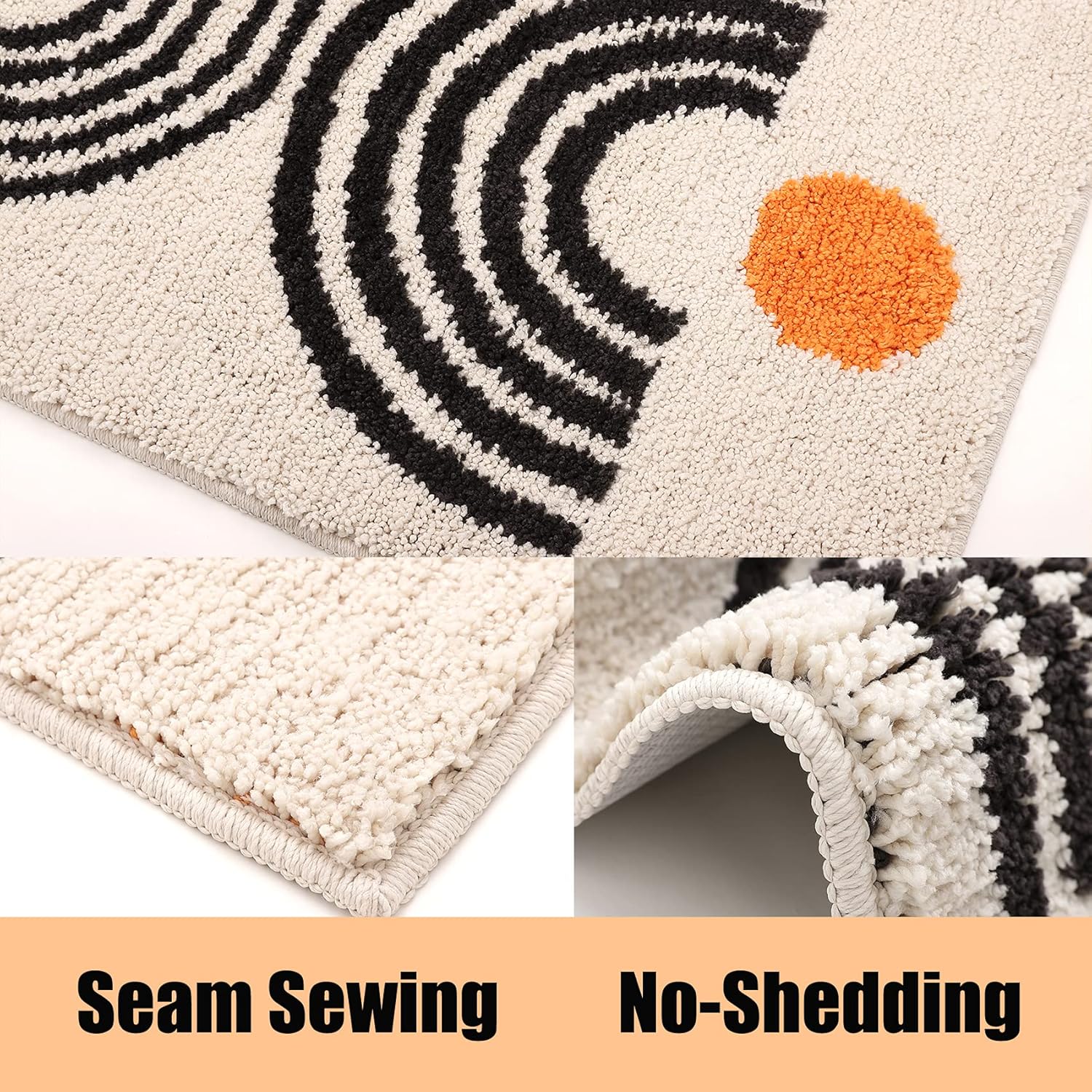 DBJOY Alfombras de baño bohemias antideslizantes con diseño abstracto, de microfibra, lindo, color negro, lavable para tubo, lavabo, inodoro (beige