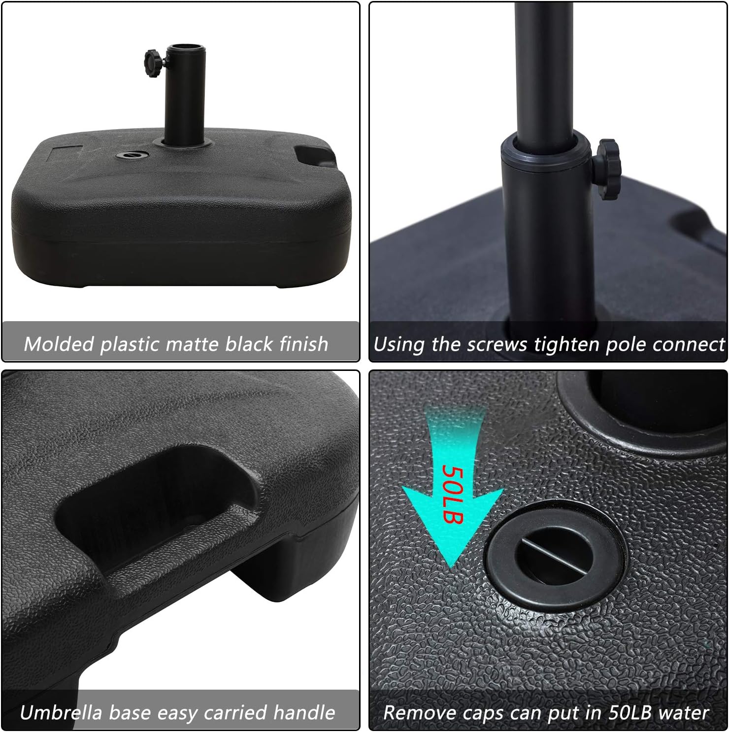 Festival Depot – Base cuadrada para sombrilla de patio (1,5 a 2 pulgadas, peso al aire libre, soporte con soporte para paraguas, para un diámetro de