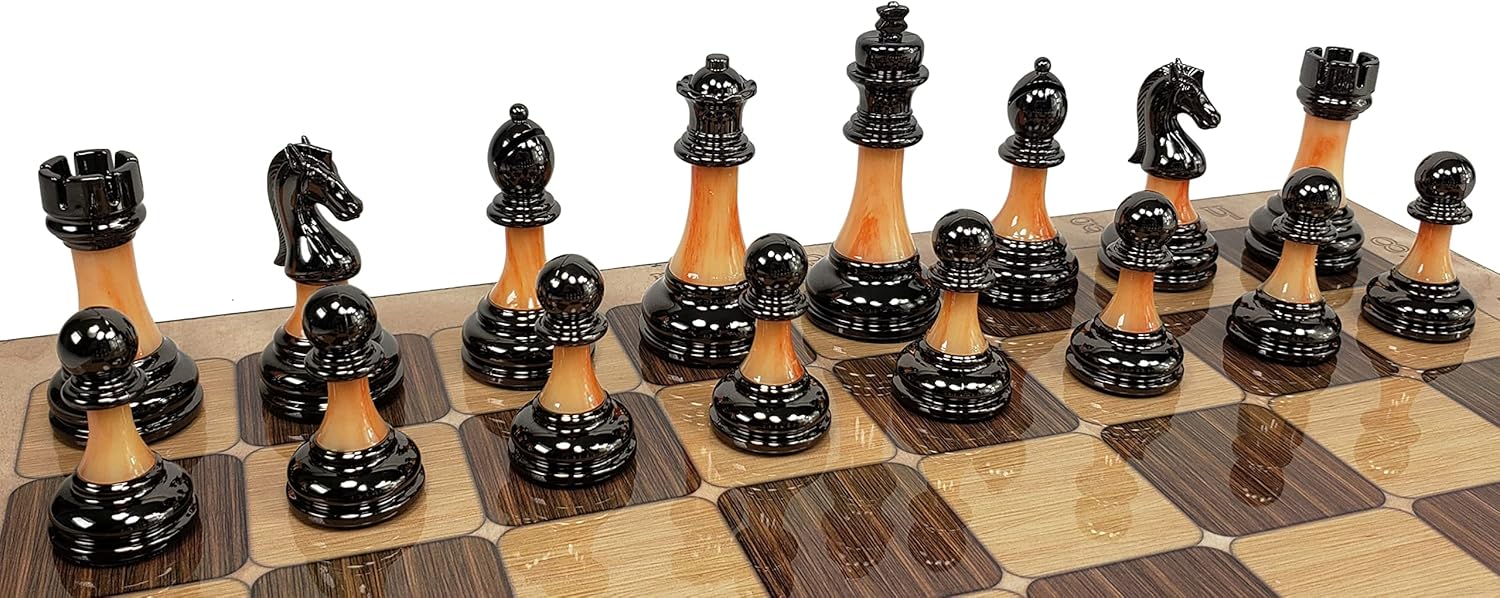 Staunton – Juego de ajedrez de plástico cromado y negro para hombre, 3 12 pulgadas, tamaño King con tablero de color rústico de 17 pulgadas