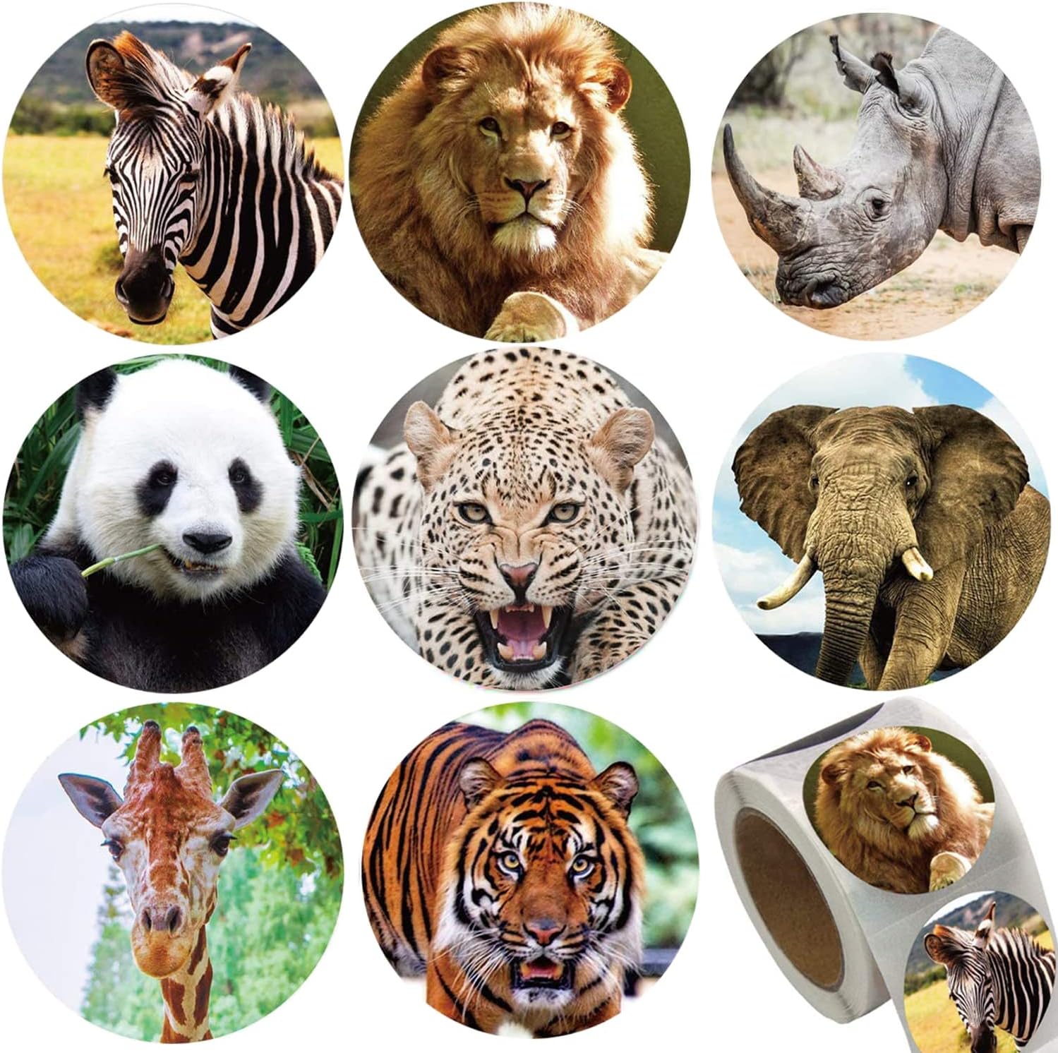 Hohamn Calcomanías de animales del zoológico para niños, 500 calcomanías redondas de animales de la selva para niños y niñas, recuerdo de fiesta de