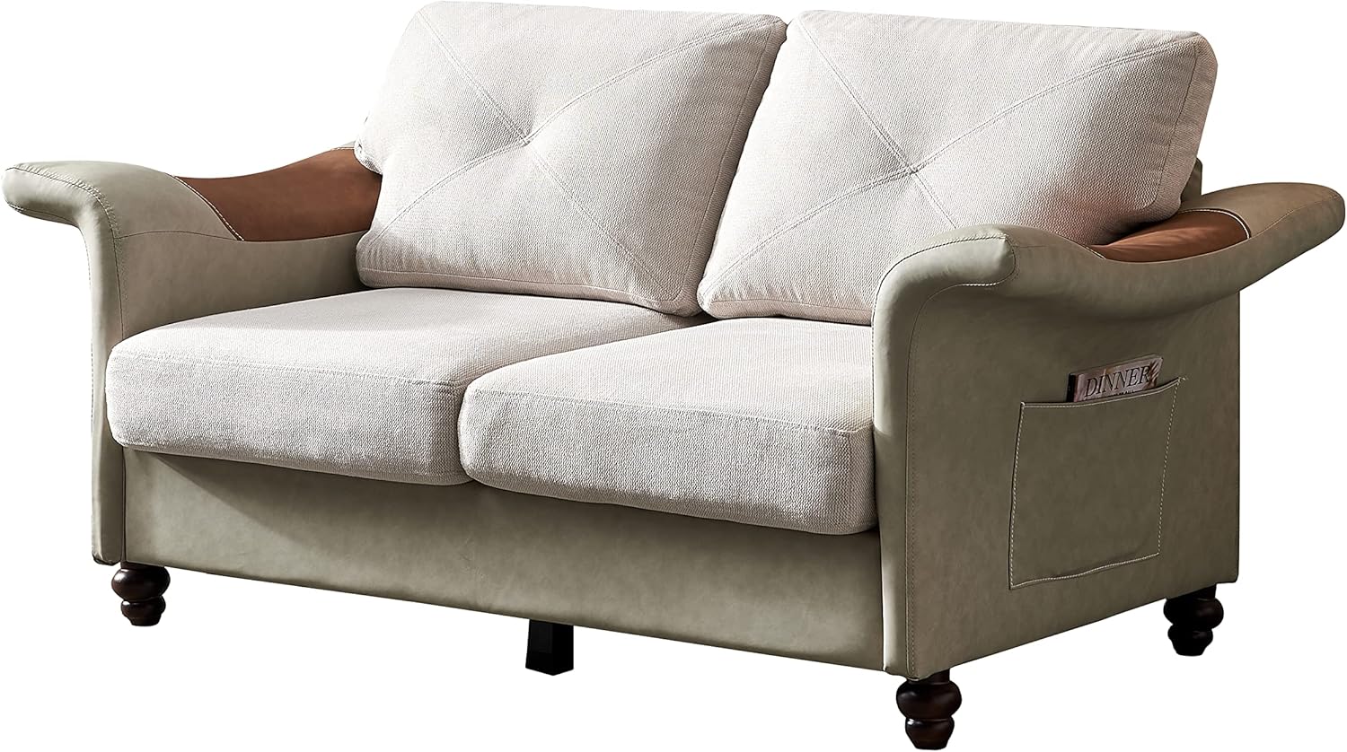 Harper & Bright Designs Sofá de 2 plazas con tela de lino, piel sintética, patas de madera maciza, sofá tapizado para 2 personas para sala de estar,