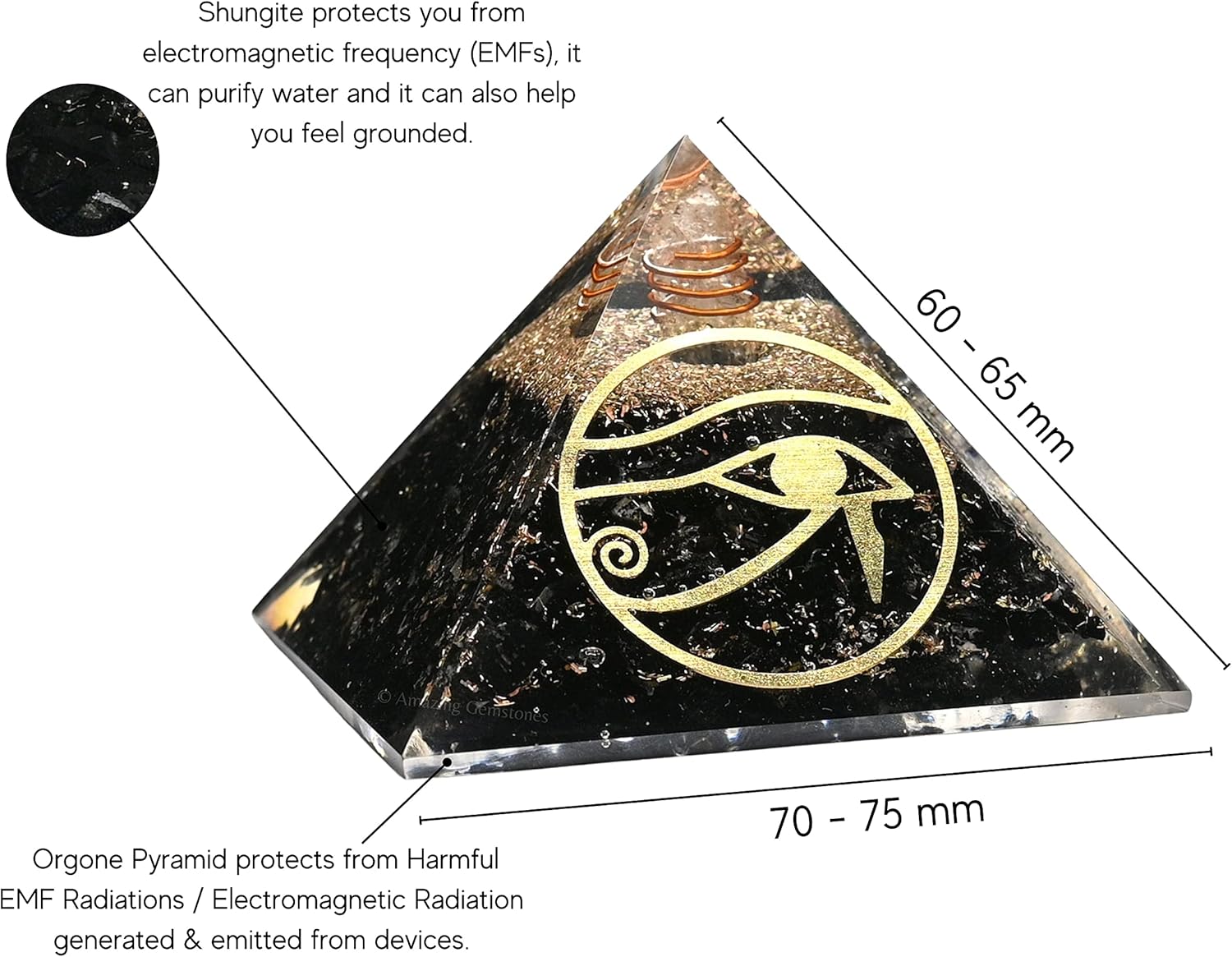 Pirámide de orgón grande  Cristal de pirámide de turmalina negra  Ojo de pirámide de orgonita Ra  Pirámides de órgano Curación de energía positiva