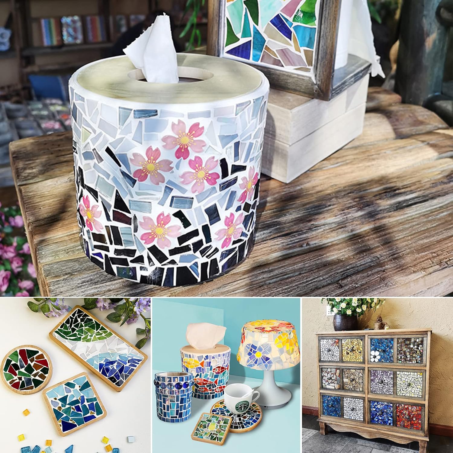 LITMIND Azulejos de mosaico de vidrio irregulares de la serie blanca para manualidades de arte, suministros de fabricación de mosaicos de 9 onzas,