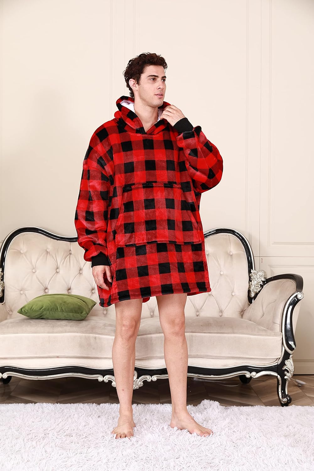 MAGICMK Manta con capucha de sherpa de gran tamaño para mujeres y hombres, cómoda manta para llevar