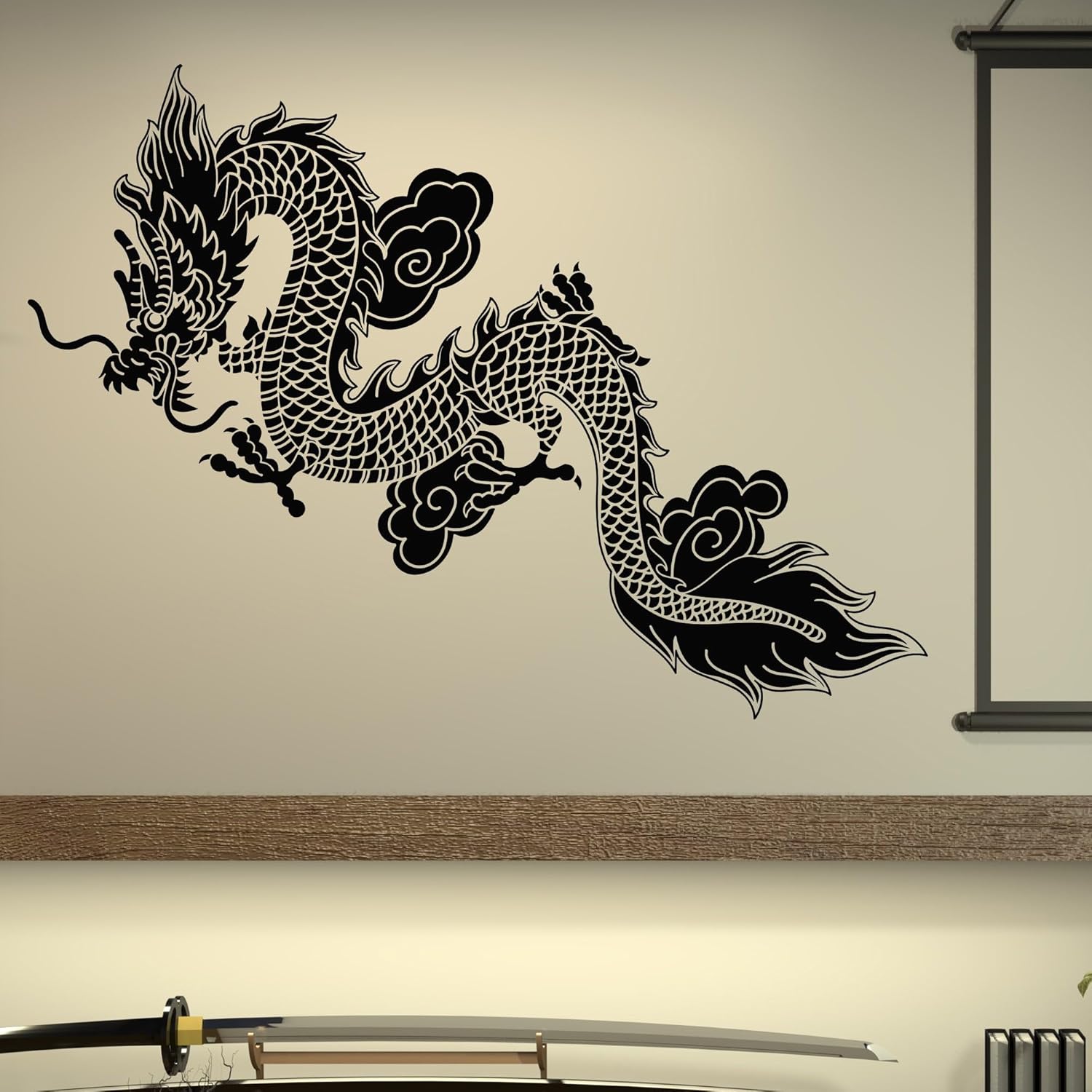 Vinilo adhesivo de pared chino dragón volador fantasía estilo asiático pegatinas gran decoración (1358ig) negro