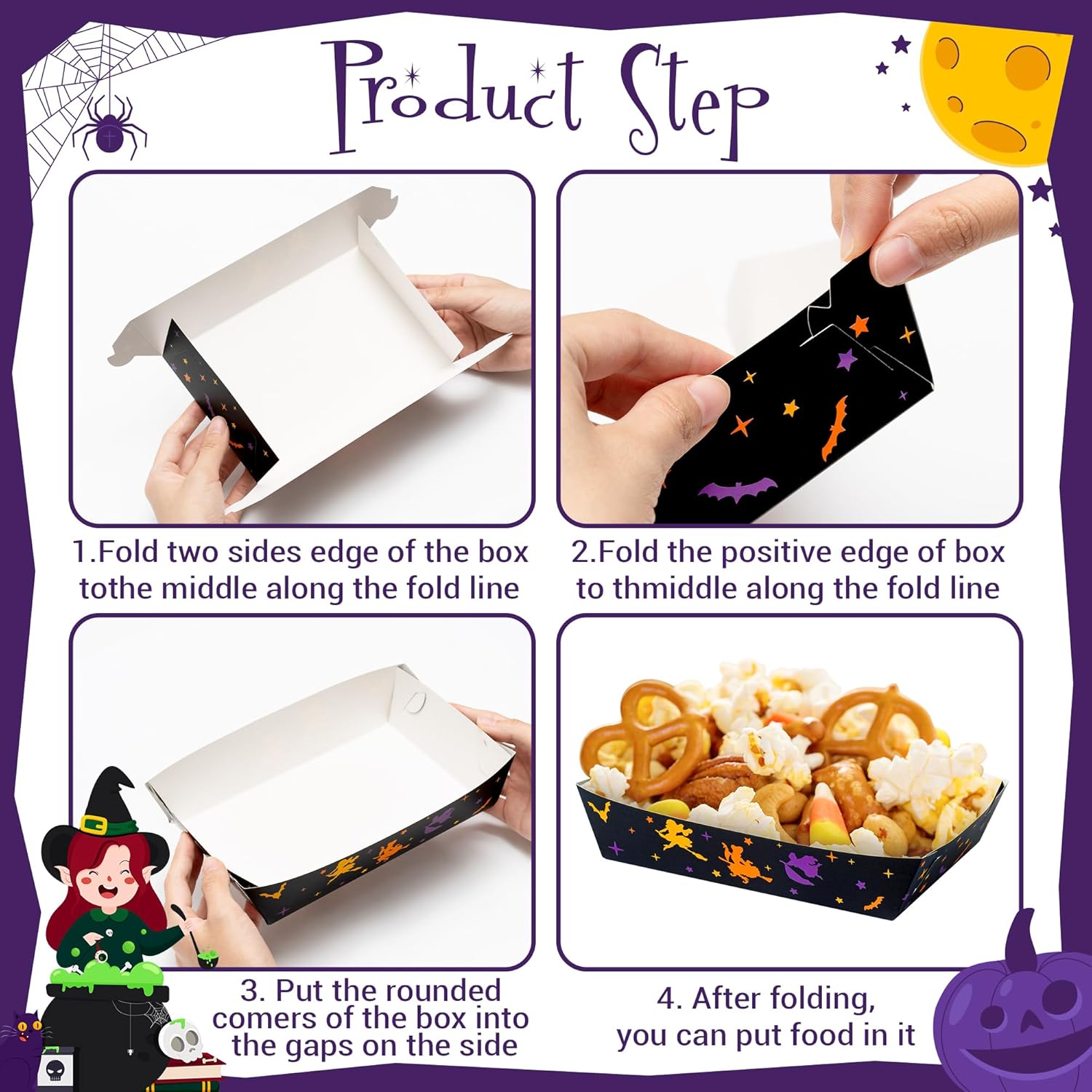 Bandeja de papel para servir alimentos de Halloween de Hocus Pocus, 50P, para Halloween, brujas, aperitivos, bandeja para dulces, bandejas