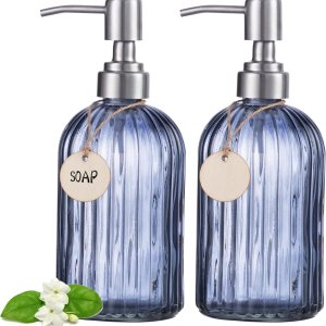 HBlife Paquete de 2 dispensadores de jabón de 16 onzas con bomba de acero inoxidable 304, dispensador de jabón de baño de cocina a rayas verticales, HBlife Paquete de 2 dispensadores de jabón de 16 onzas con bomba de acero inoxidable 304, dispensador de jabón de baño de cocina a rayas verticales,