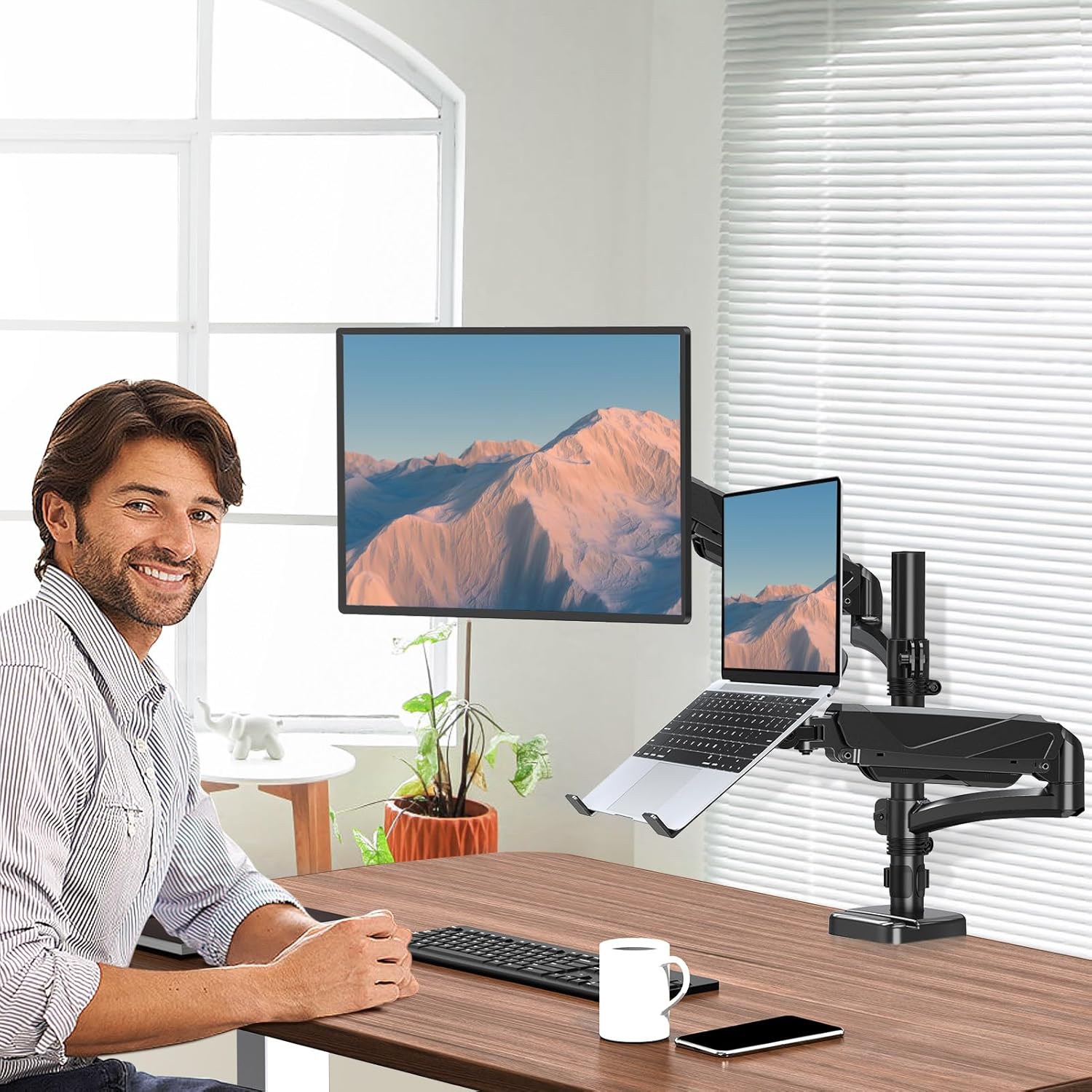 MOUNT PRO Soporte para monitor y laptop para laptop de 17 pulgadas y pantallas de computadora de 32 pulgadas, soporte doble para laptop y monitor,