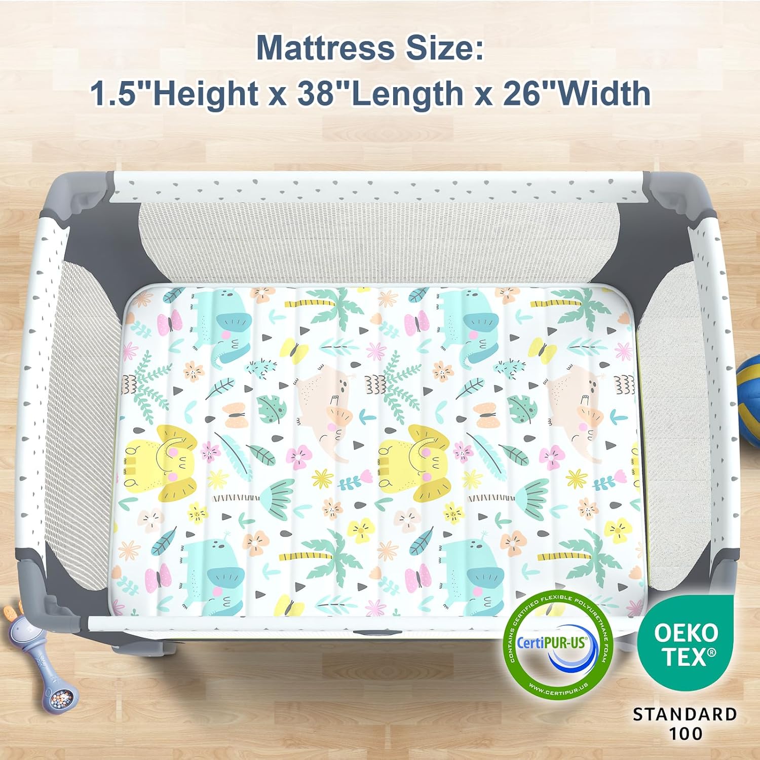 Moonlight Family – Colchón silencioso Pack n Play, 38 x 26 pulgadas, colchón portátil de espuma prémium para paquete y juego, colchón sin olor y