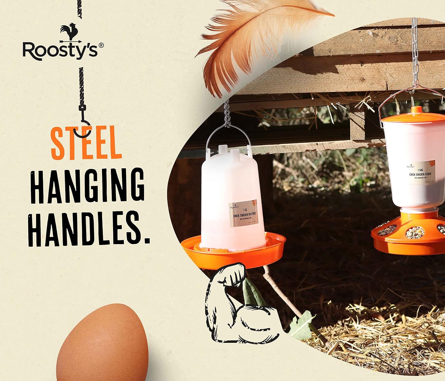 Roosty’s – 2 comederos para pollitos de 3.3 lbs de llenado superior y bebedero para pollos de 1,5 l – Comederos y bebederos de pollo  Comedero