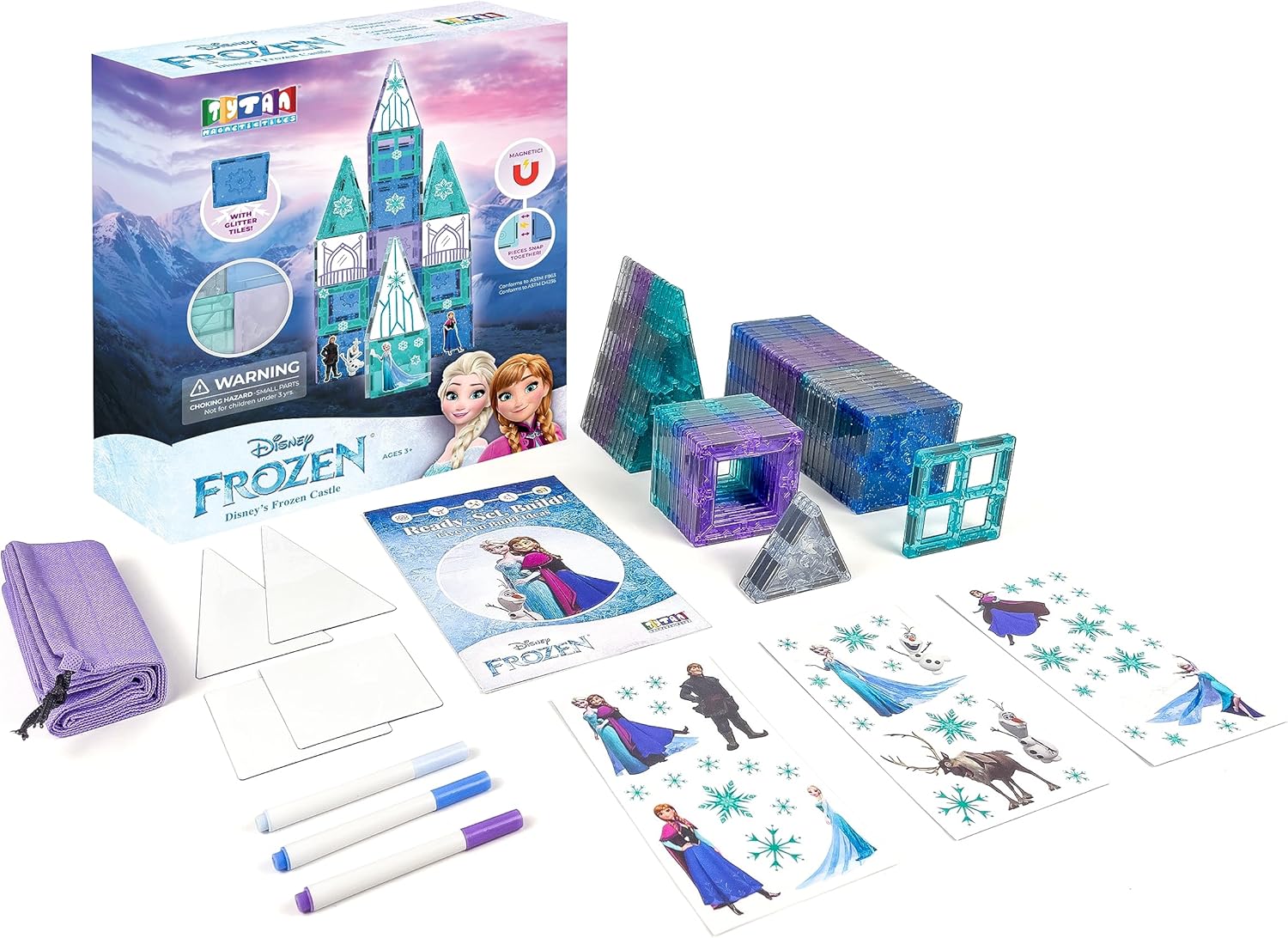 Tytan Tiles – Juego de construcción de azulejos magnéticos con licencia oficial de Disney Frozen Castle, potente libro de trabajo de aprendizaje