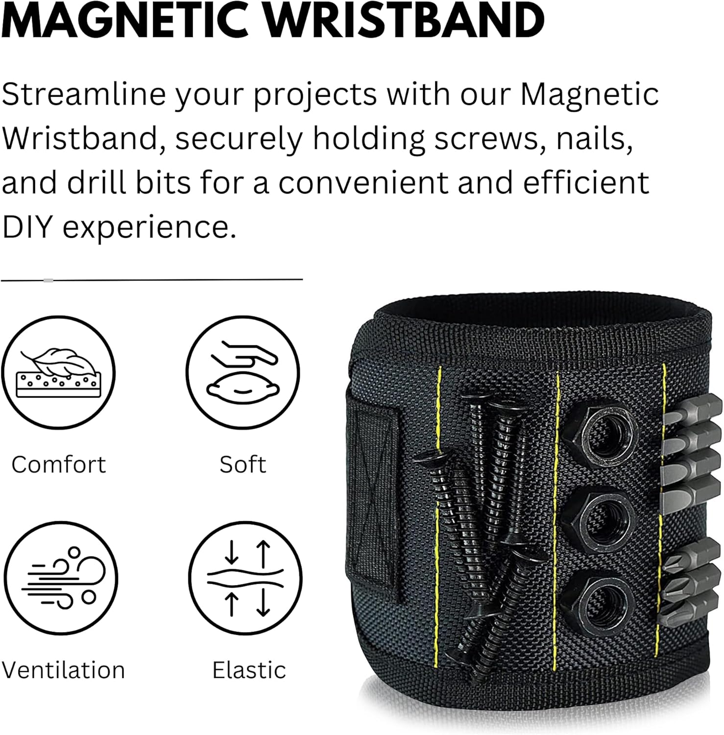 Pulsera magnética para sujetar tornillo, con imanes fuertes, hecha de poliéster magnético con imanes ligeros y potentes, herramienta perfecta para