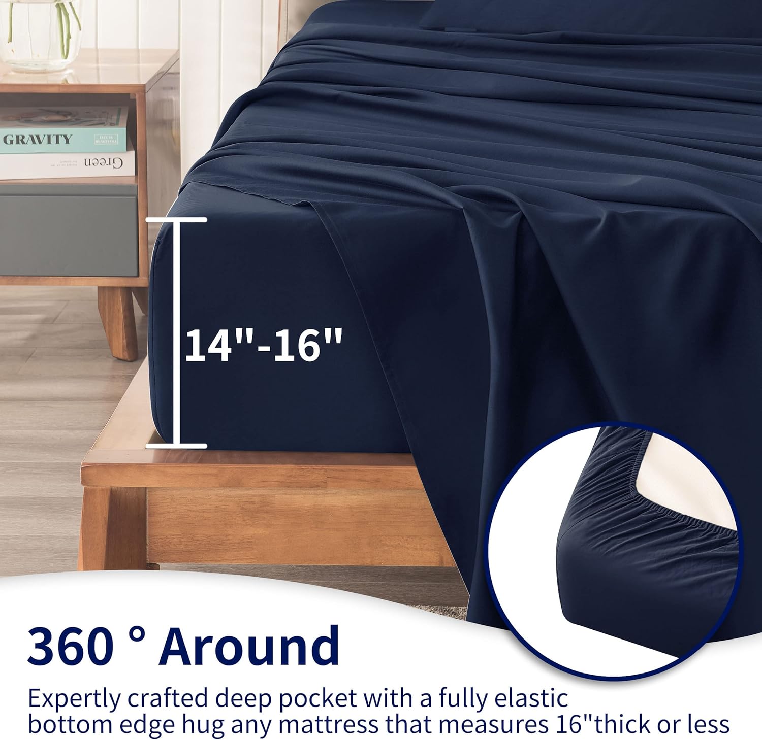Juego de sábanas de 4 piezas de algodón Tencel refrescante con bolsillos profundos, sábana encimera de tamaño matrimonial, funda de almohada de