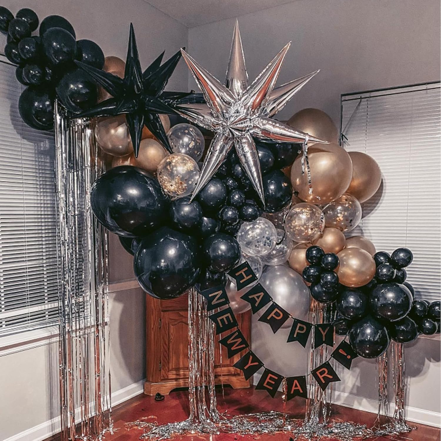 Globos negros dorados, 50 globos dorados y negros de 12 pulgadas, globos de látex negros para cumpleaños, Año Nuevo, boda, decoraciones de fiesta de