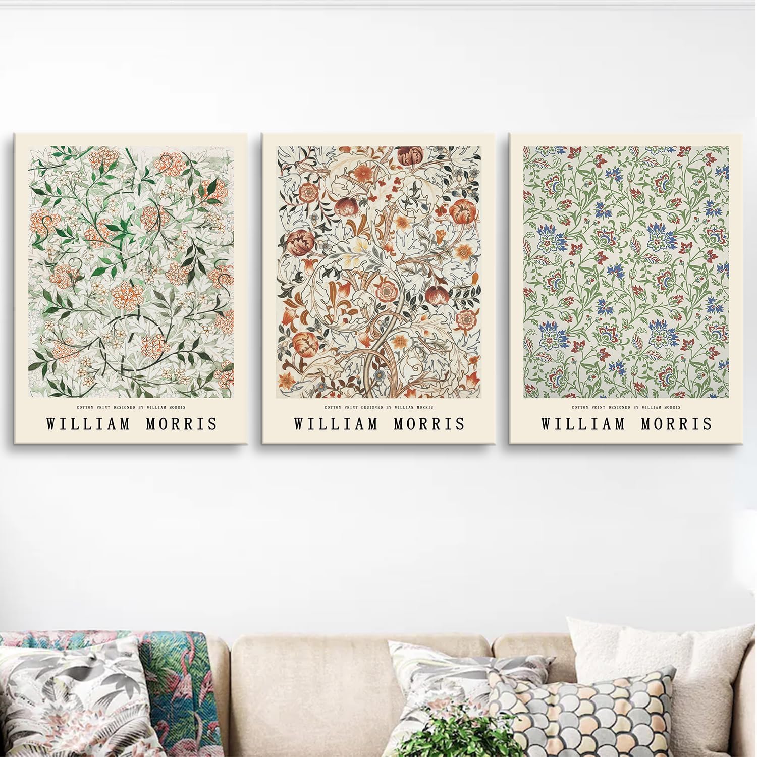 3 piezas enmarcadas de William Morris para pared, arte de pared con flores botánicas, obras de arte para decoración de pared, cuadros estéticos,