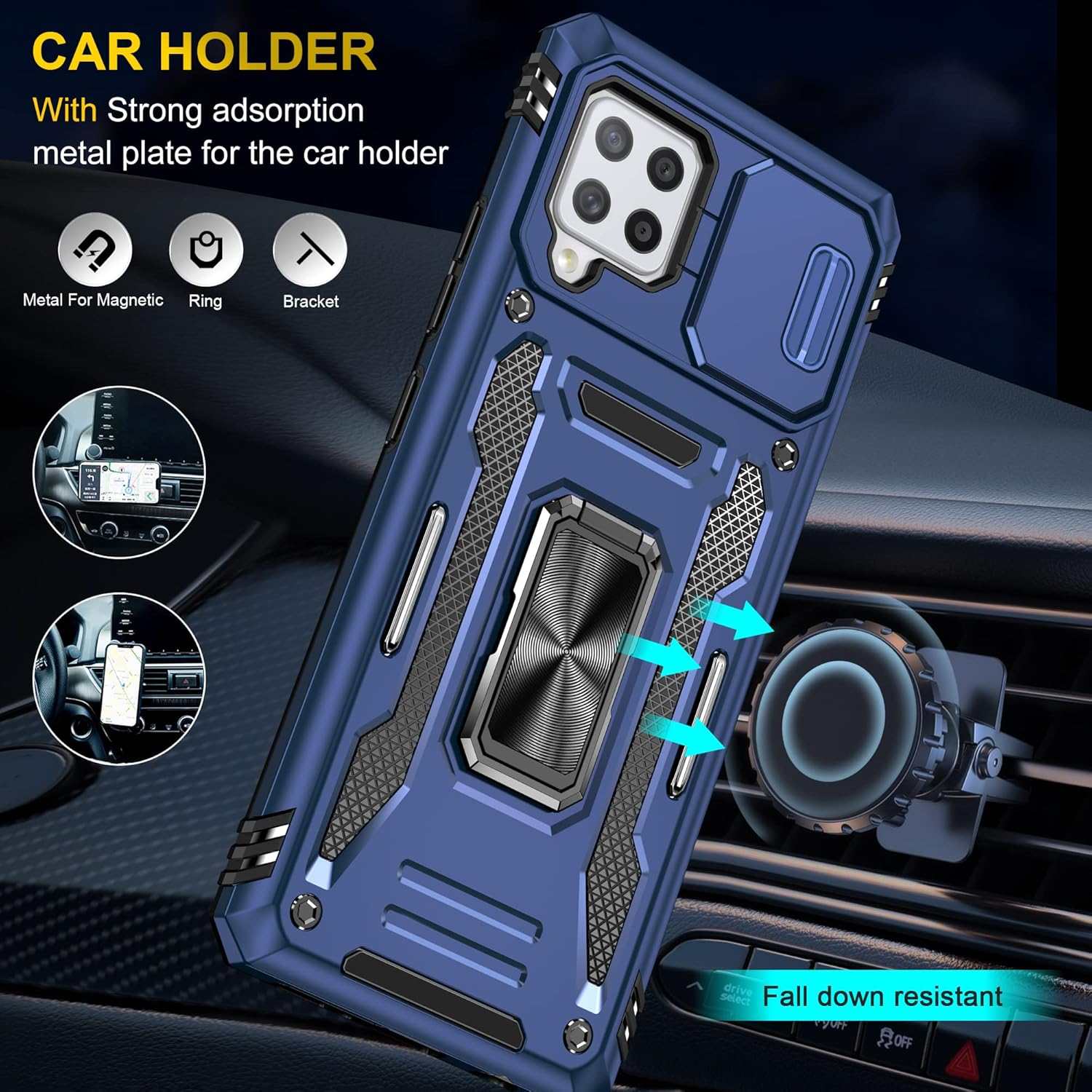 Asuwish Funda de teléfono para Samsung Galaxy A42 5G con protector de pantalla de vidrio templado y cubierta para cámara deslizante, soporte