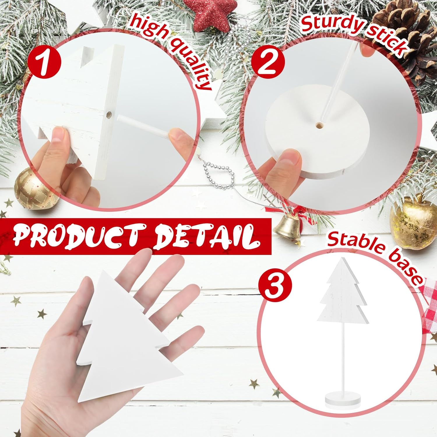 3 piezas de decoración de mesa de Navidad de pie alto blanco madera árbol de Navidad letreros de mesa de madera de Navidad decoración rústica centro