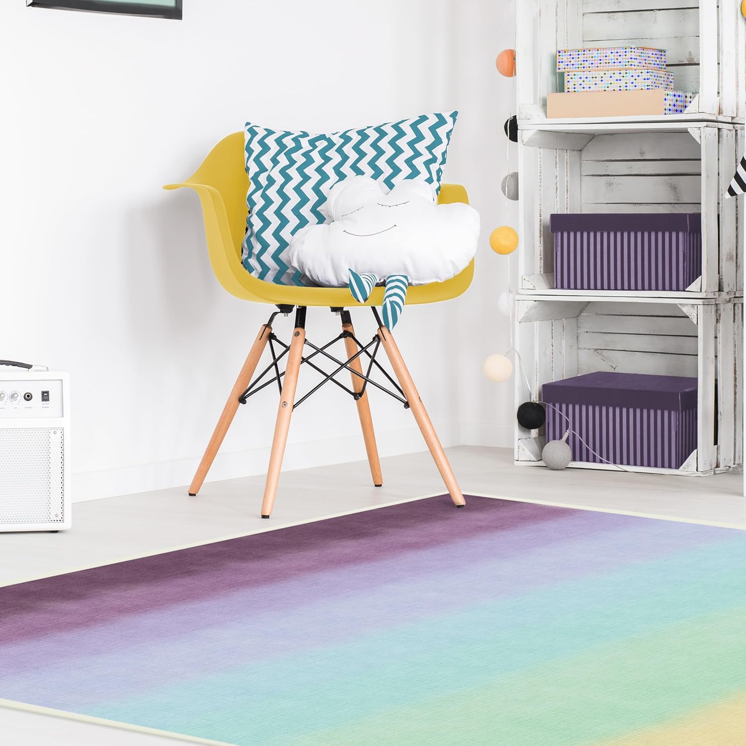 RUGGABLE Alfombra lavable colorida arco iris, alfombra de área para habitación de niños, guardería – Resistente a las manchas y al agua,