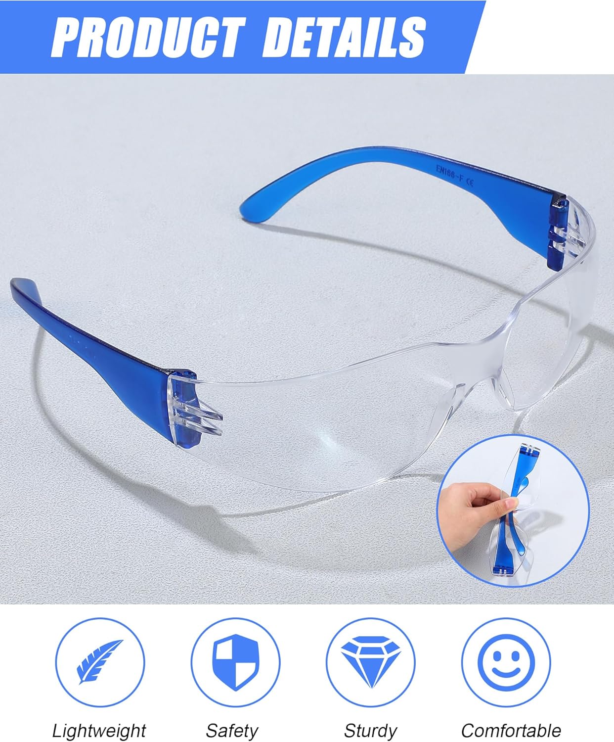 Kanayu 200 lentes de seguridad transparentes a granel para hombres y mujeres, gafas de seguridad para protección ocular con resistentes a los