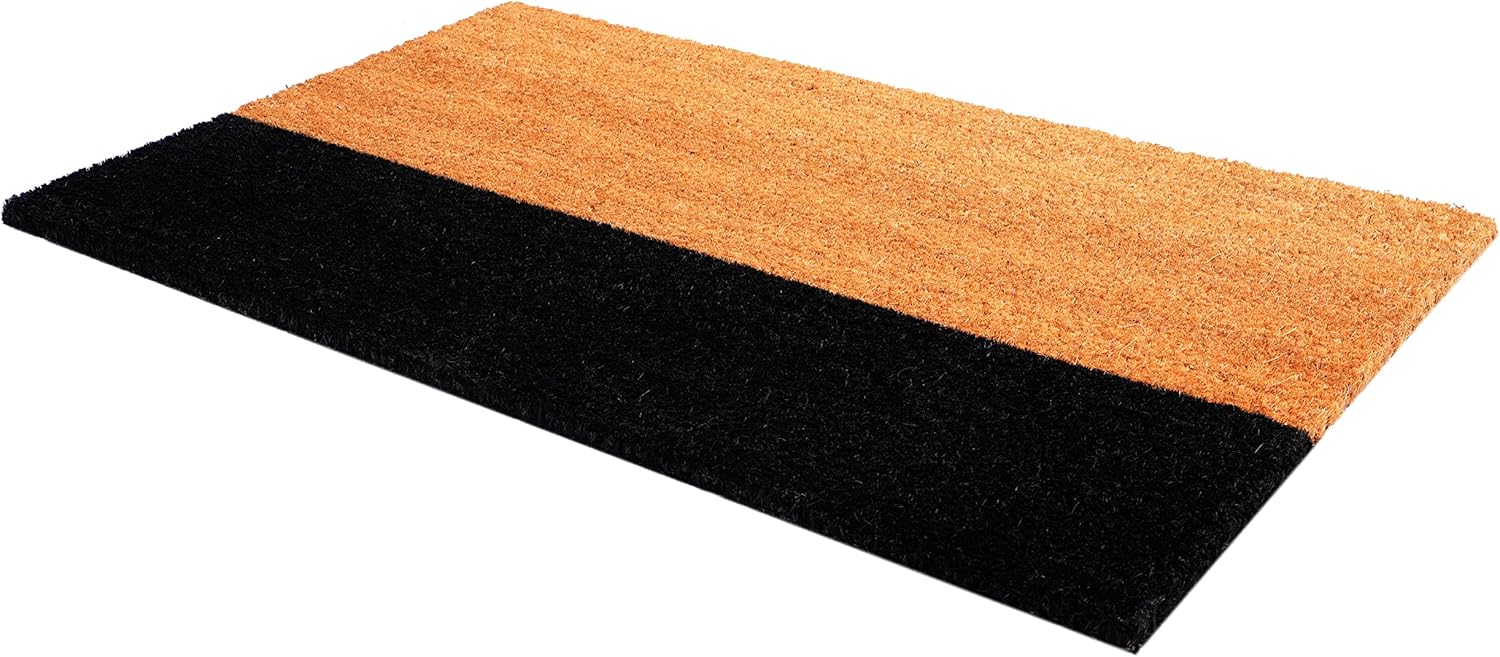 Fab Habitat Tapete moderno antideslizante, duradero, fino, fibra de coco natural y goma, entrada, puerta delantera, porche, patio, cinturón negro,