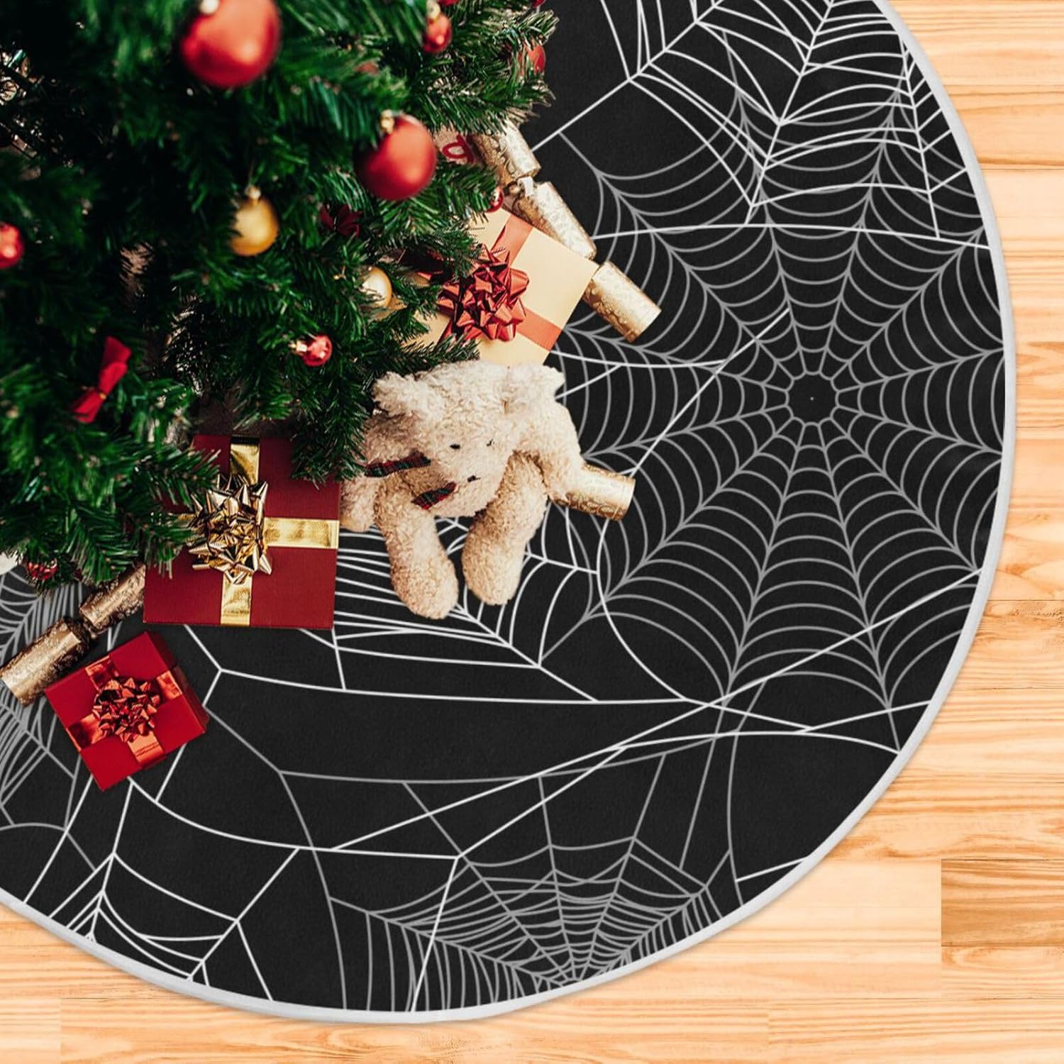 Raster Version Halloween Black Tree Base Skirt, Christmas Tree Decoration, 47.2 in Washable Tree Skirt Christmas, Fall Home Decor