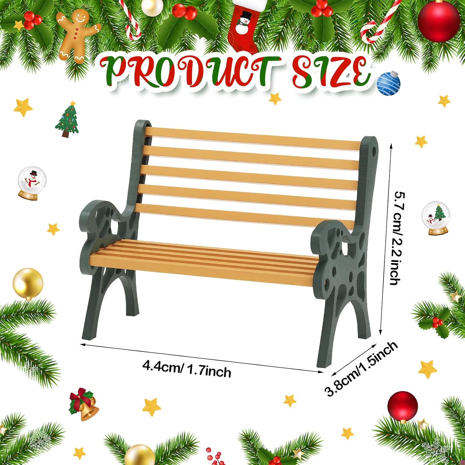 Banco de pueblo navideño en miniatura, 3 piezas, accesorios de aldeas navideñas, banco de casa de muñecas de Navidad, figuras coleccionables,