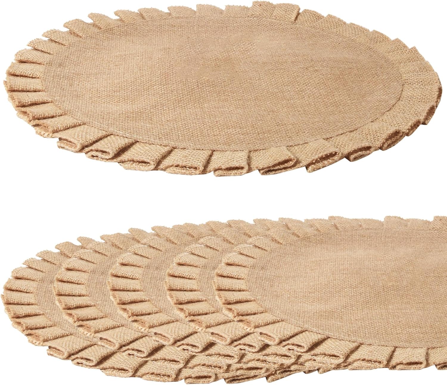 Juego de 6 manteles individuales redondos de arpillera con volantes, decoración de mesa, manteles individuales bohemios de yute natural para mesa de