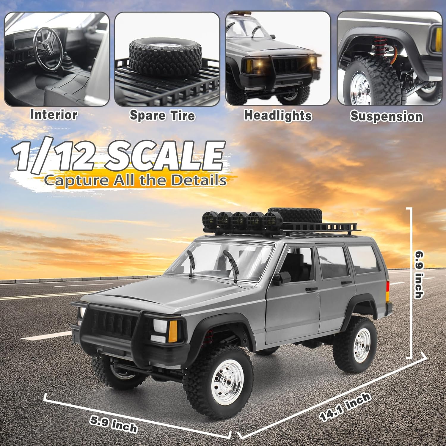 RC Rock Crawler, auto de control remoto a escala 112, camión de control remoto 4×4 para adultos, impermeable, para exteriores, auto de grado