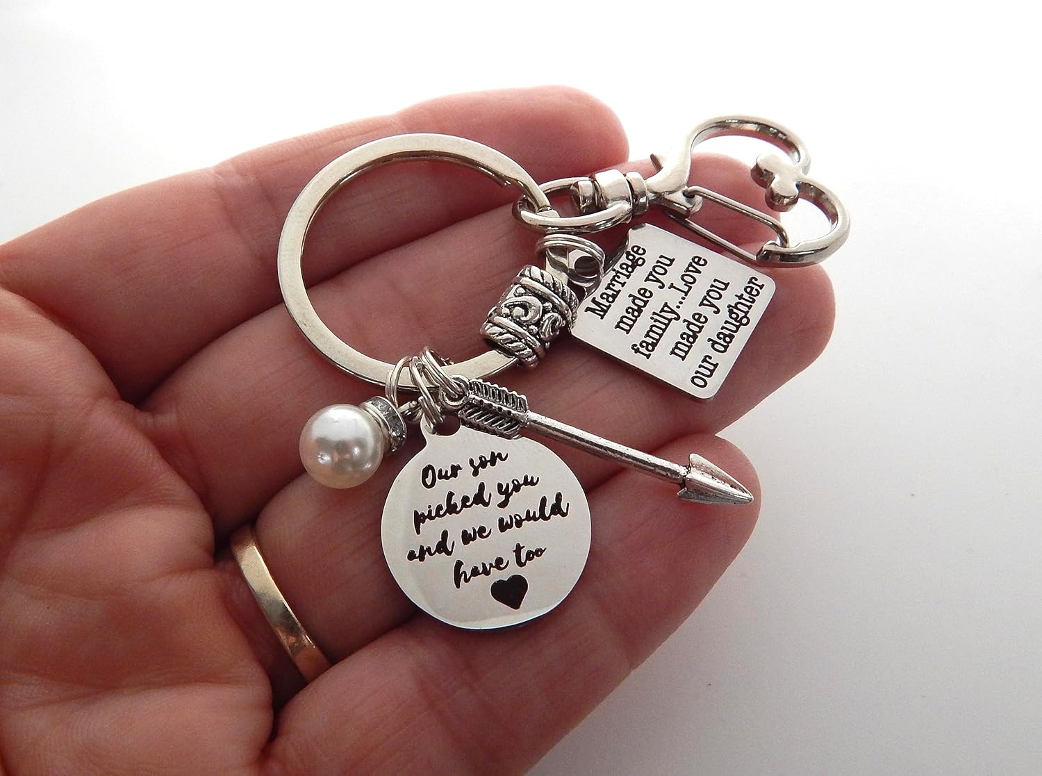 Future Daughter In Law Keychain Gift, Gift from Mother in law, Bride to Be Gift, Welcome to our Family (Our Son picked you…(Arrow))