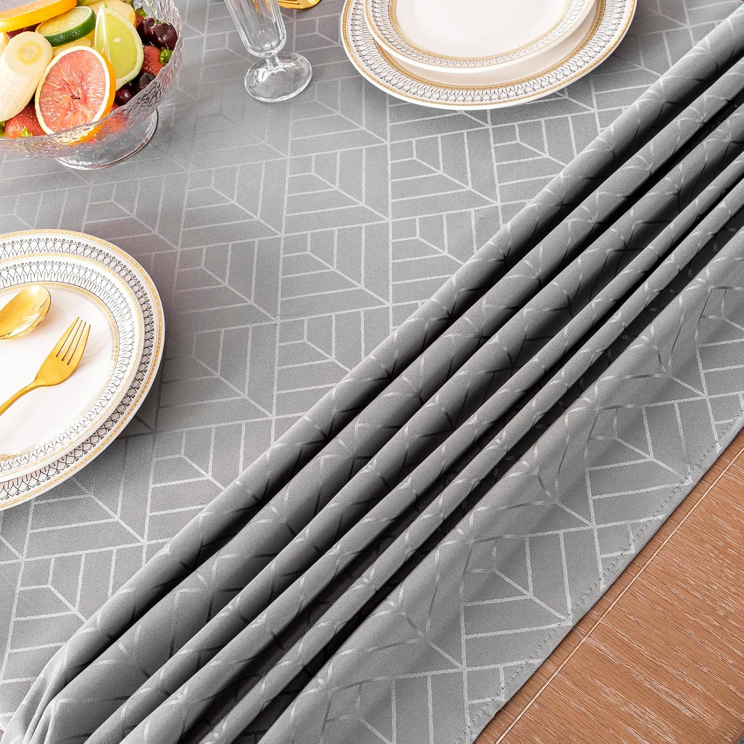 Mantel rectangular de tela jacquard geométrica, sedoso, suave, impermeable, lavable, rectangular, para decoración de interiores y exteriores (60 x
