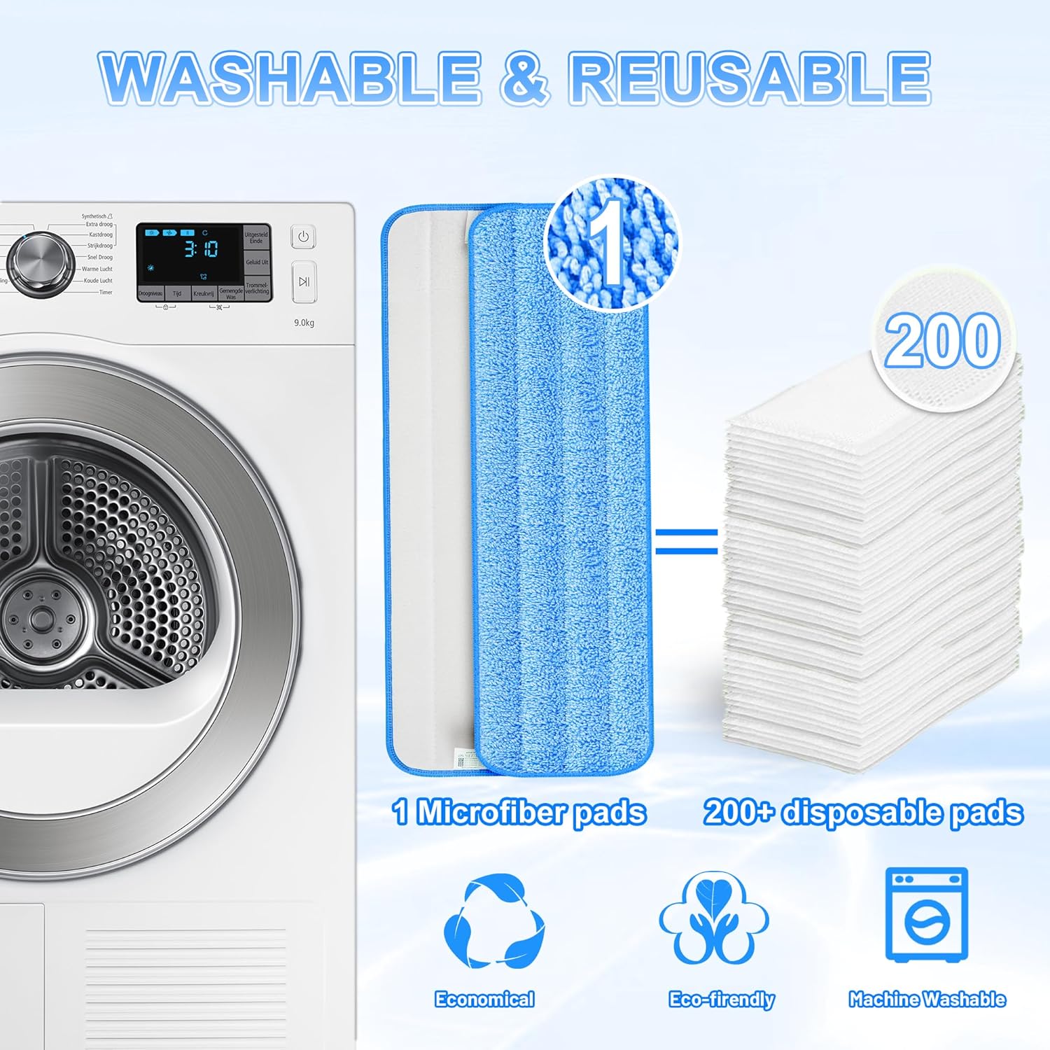 Almohadillas de repuesto para trapeador compatibles con Swiffer PowerMop, almohadillas de microfibra lavables y reutilizables de 15 pulgadas para