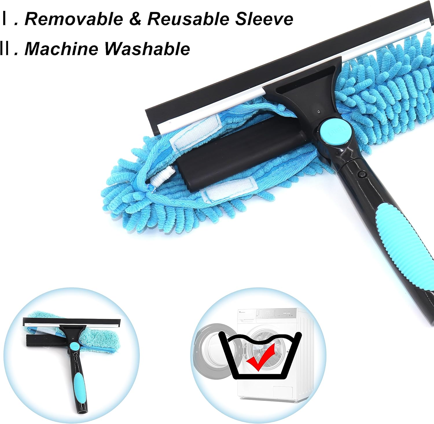 Combo de limpieza de ventanas giratorio y limpiador de ventana de microfibra con poste, kit de herramientas de limpieza de ventanas 2 en 1 para el