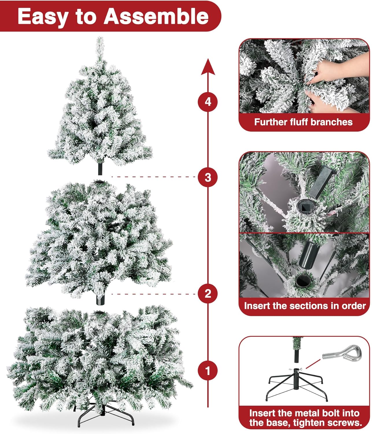 BROVIEW Árbol de Navidad artificial preiluminado de 6 pies, árbol de Navidad navideño con 250 luces RGB multicolor, 928 puntas de rama, base