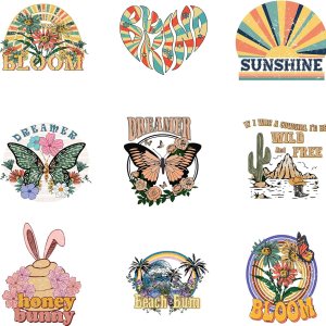 Gcarebb 9 calcomanías vintage para planchar con diseño de mariposa para planchar, parches de vinilo HTV para transferencia de calor, calcomanías Gcarebb 9 calcomanías vintage para planchar con diseño de mariposa para planchar, parches de vinilo HTV para transferencia de calor, calcomanías