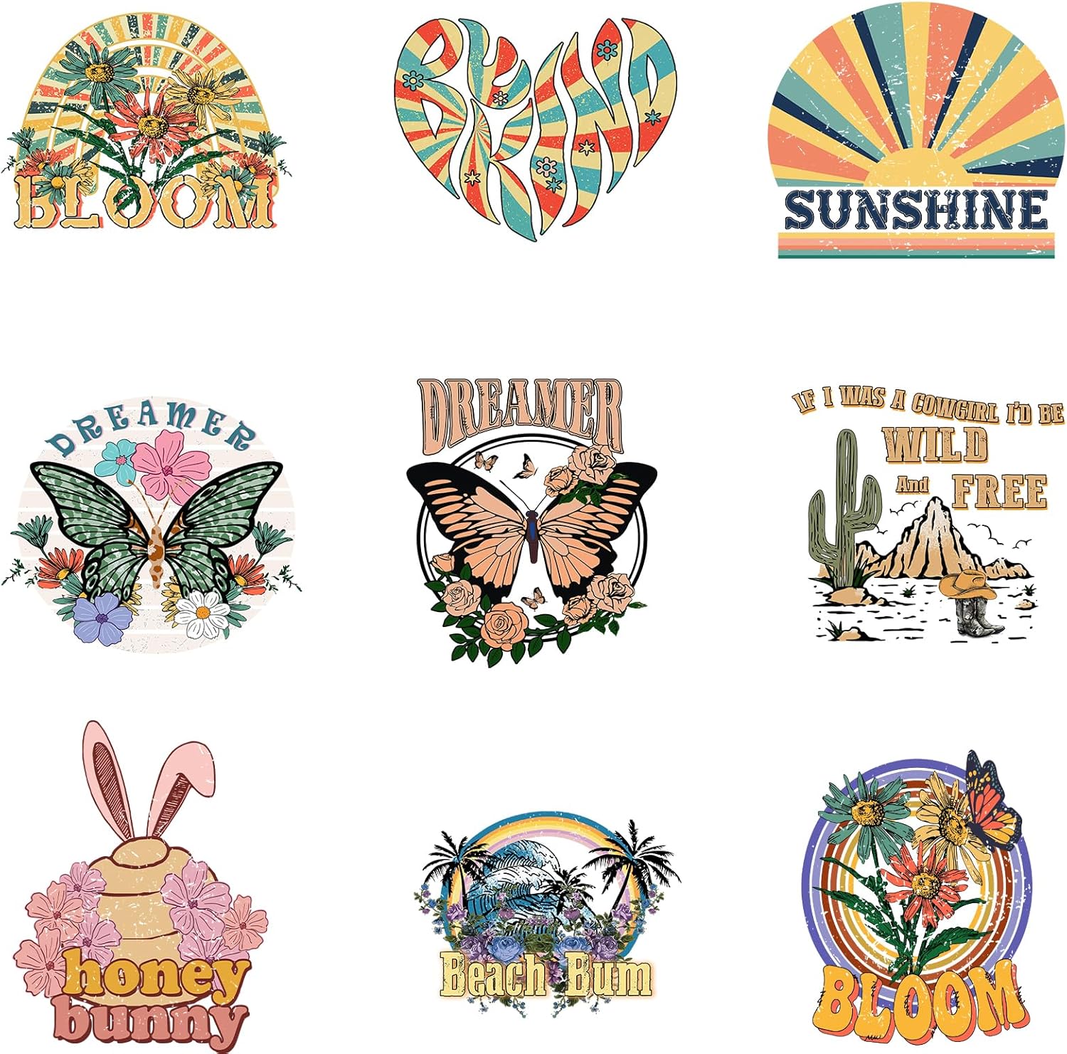 Gcarebb 9 calcomanías vintage para planchar con diseño de mariposa para planchar, parches de vinilo HTV para transferencia de calor, calcomanías